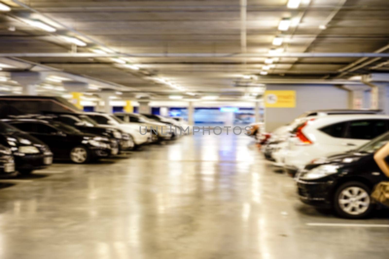 BANGKOK, THAILAND, AUG 24, 2015 - Blured Parking garage in mall,Bangkok Thailand