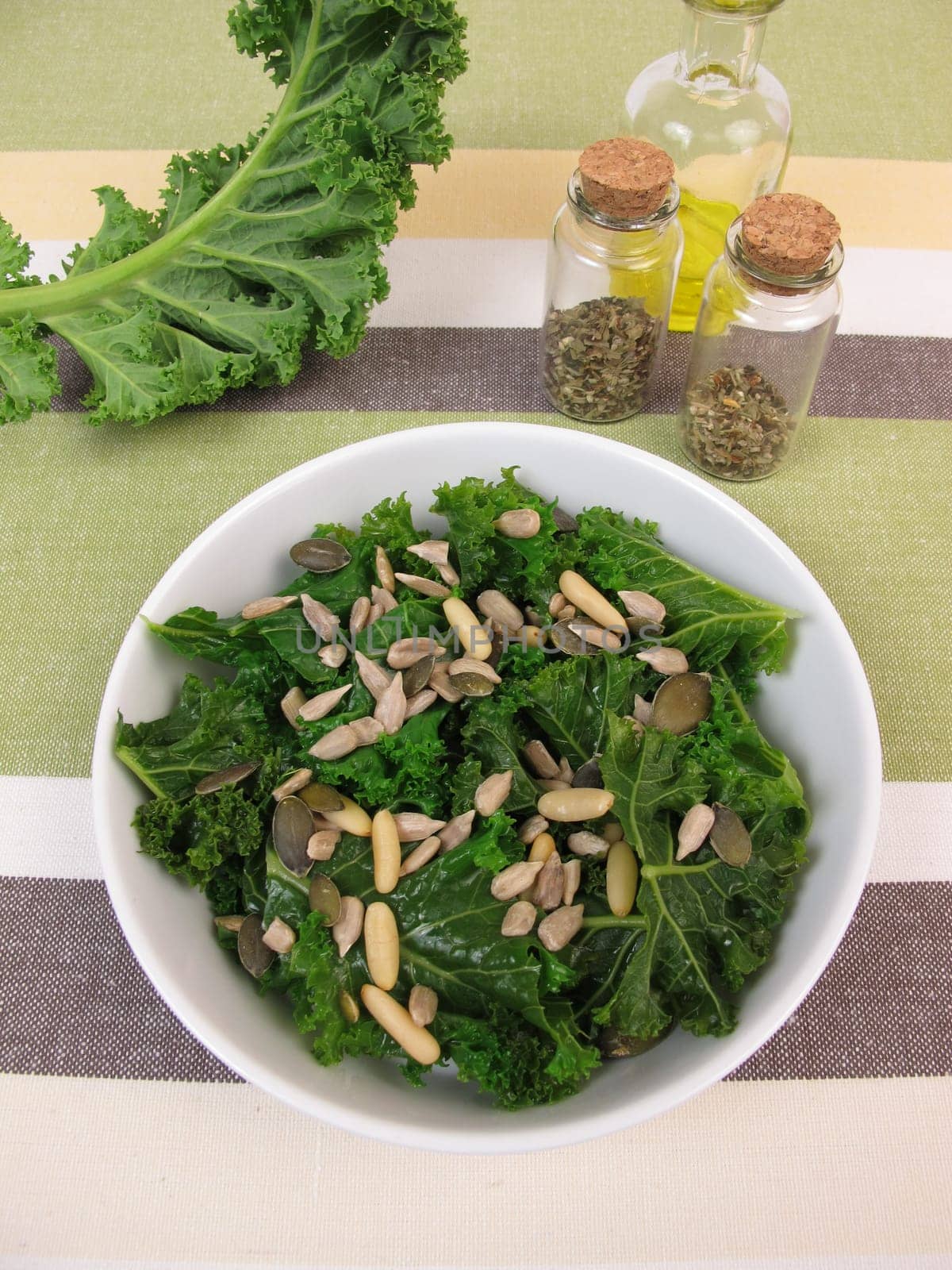 Green cabbage salad with sunflower seeds,pumpkin seeds and pine nuts