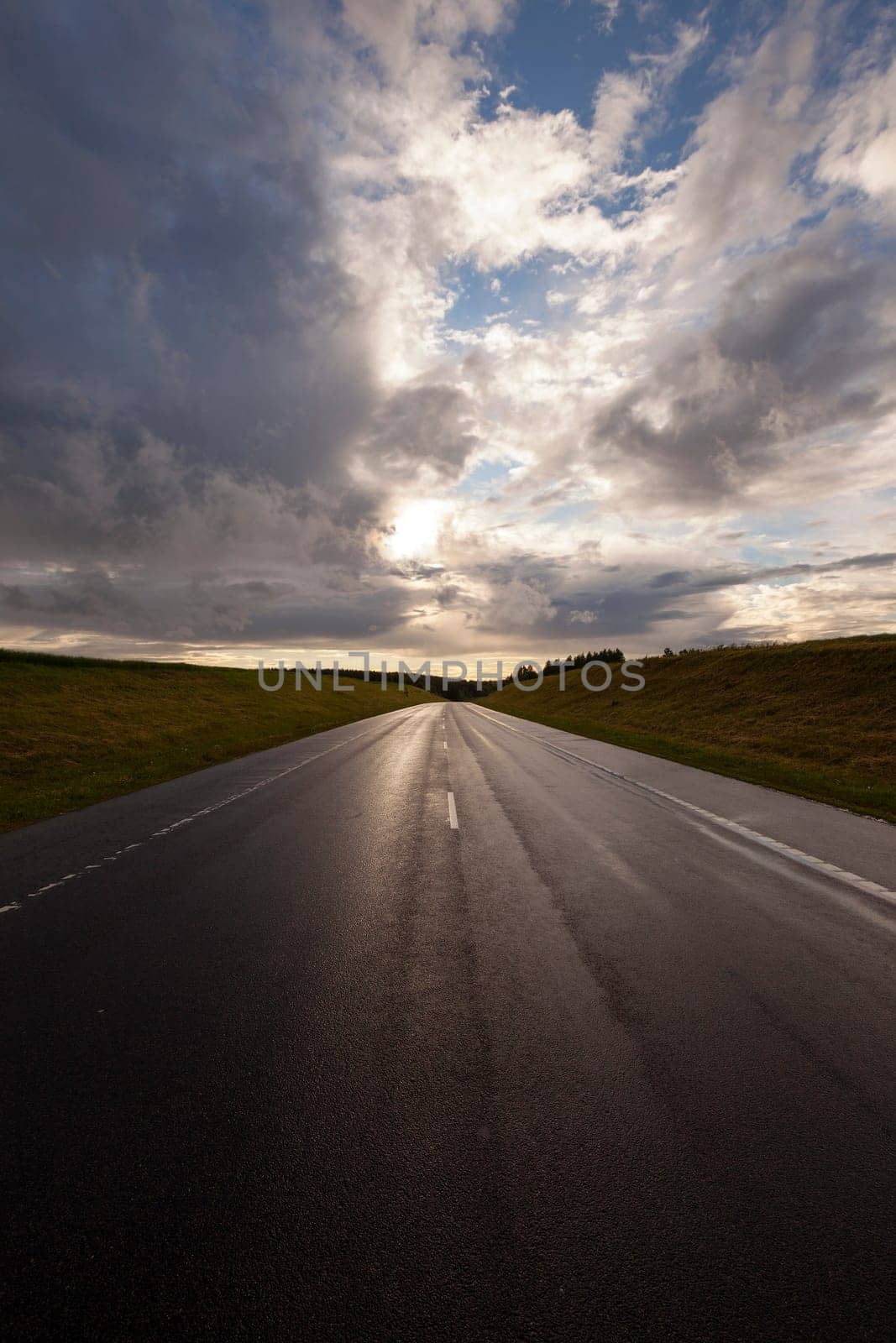the empty  highway in storm weather. Belarus