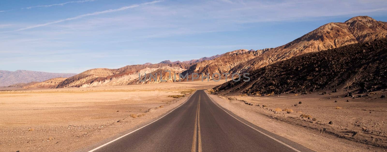 The Mustard Canyon badland area on the right of the two lane higway