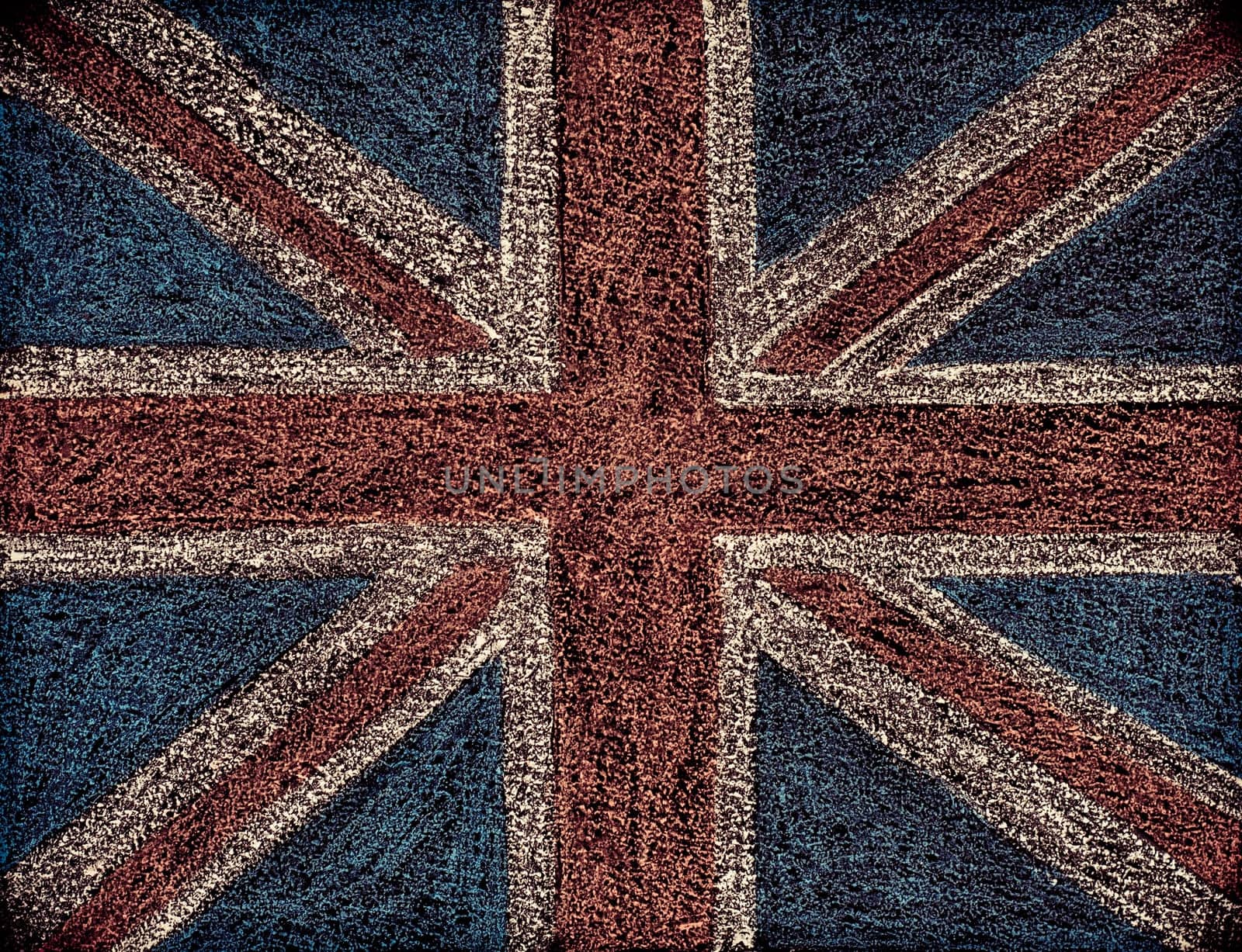 United Kingdom (British Union jack) flag, hand drawing with chalk on blackboard, vintage concept