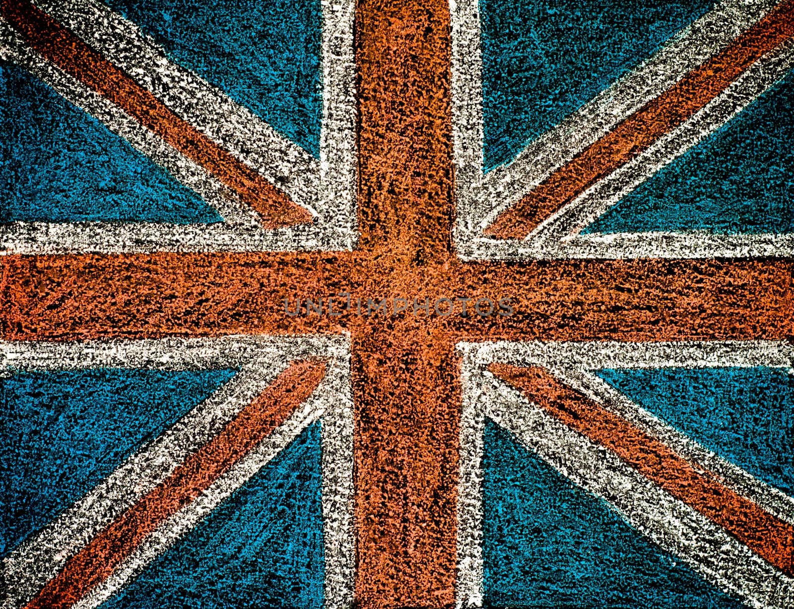 United Kingdom (British Union jack) flag, hand drawing with chalk on blackboard, vintage concept