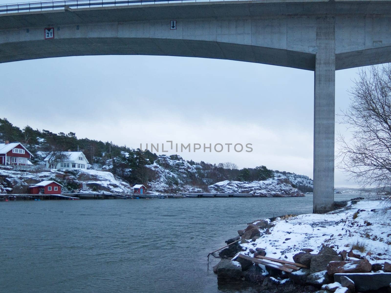 the bridge between orust and tjorn in winterlandscape