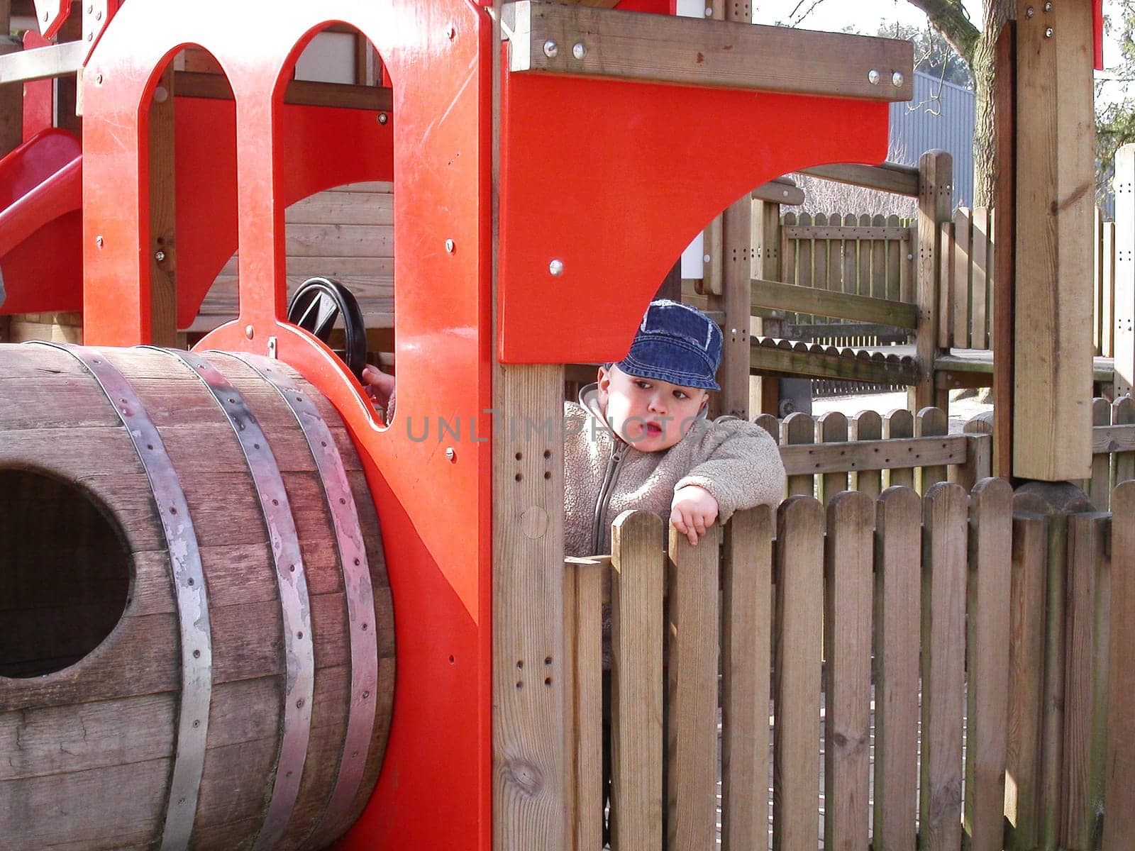 Little boy riding on a train