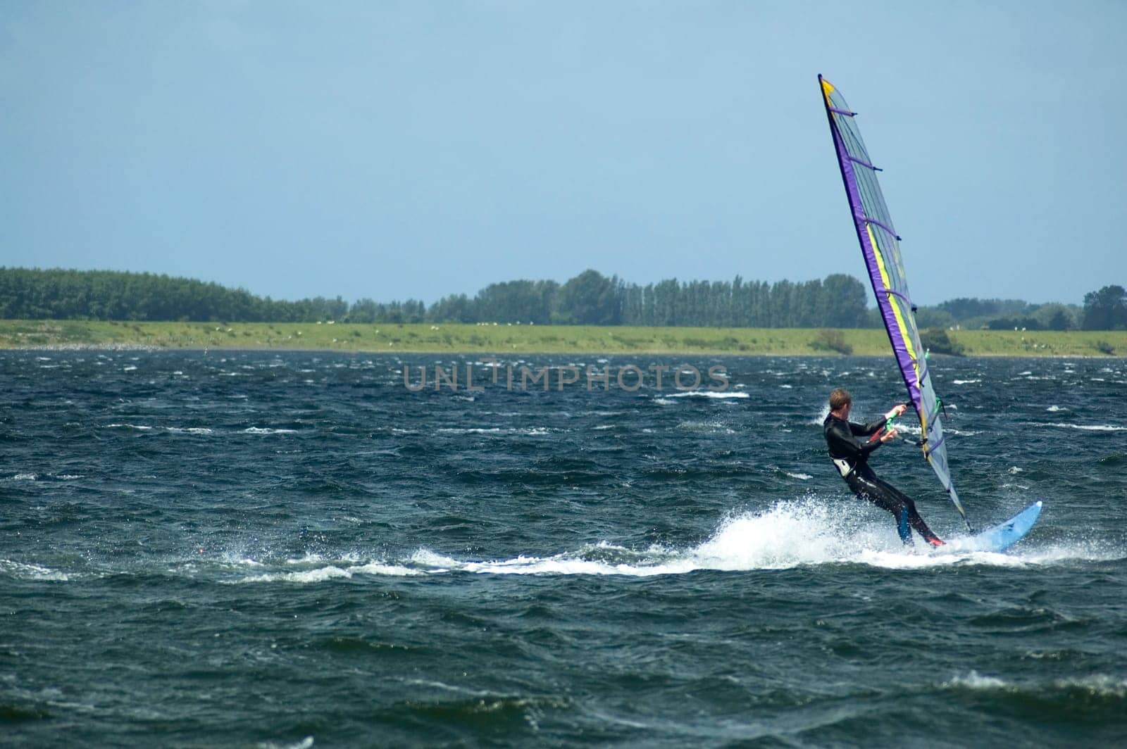 Windsurfing in the Dutch waters. Moving fast, windspeed 10.