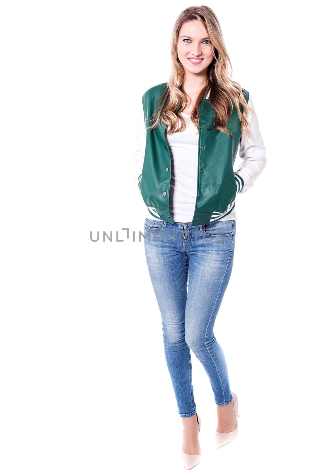 Attractive charming woman, Full length portrait.