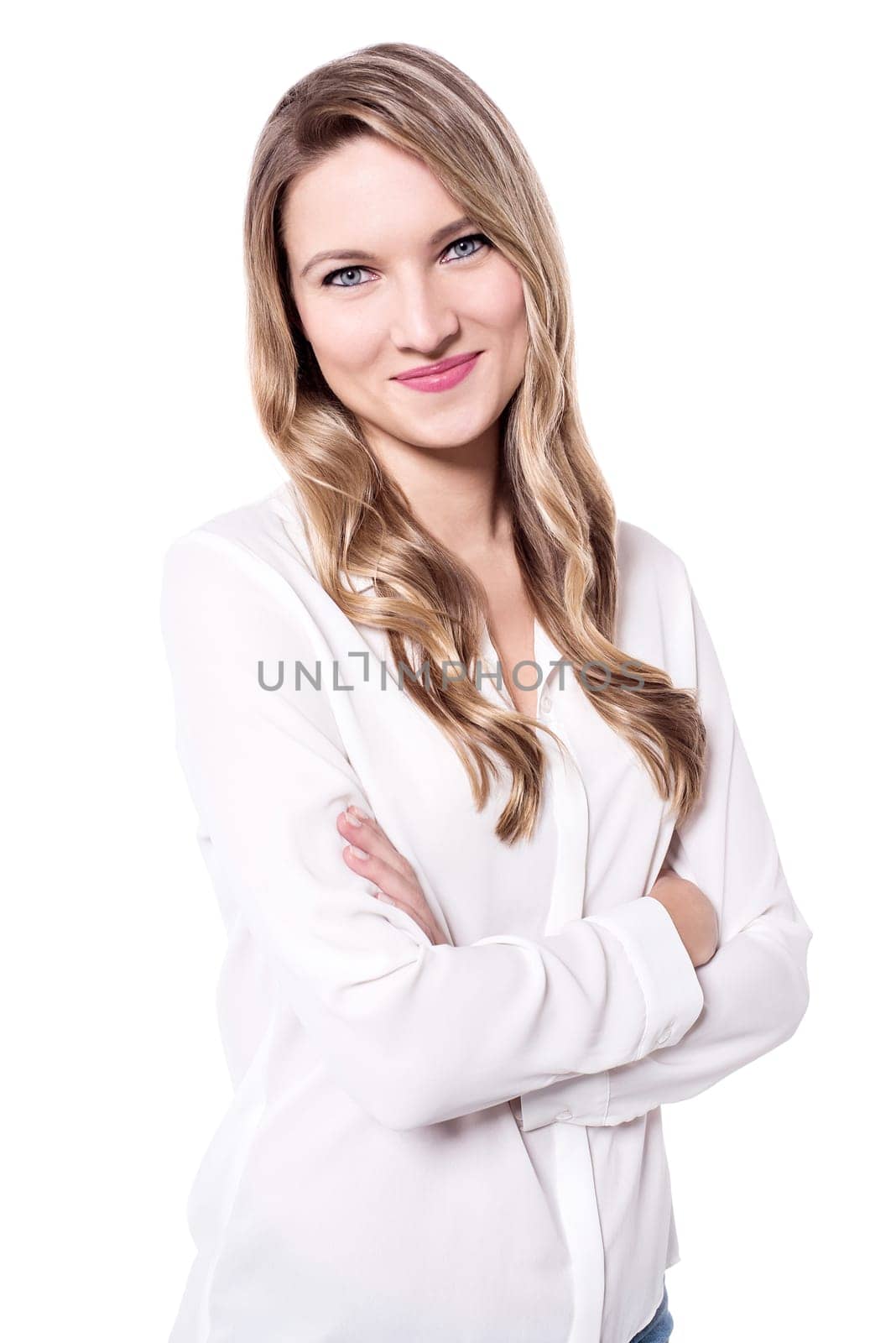 Charming young woman with folded arms