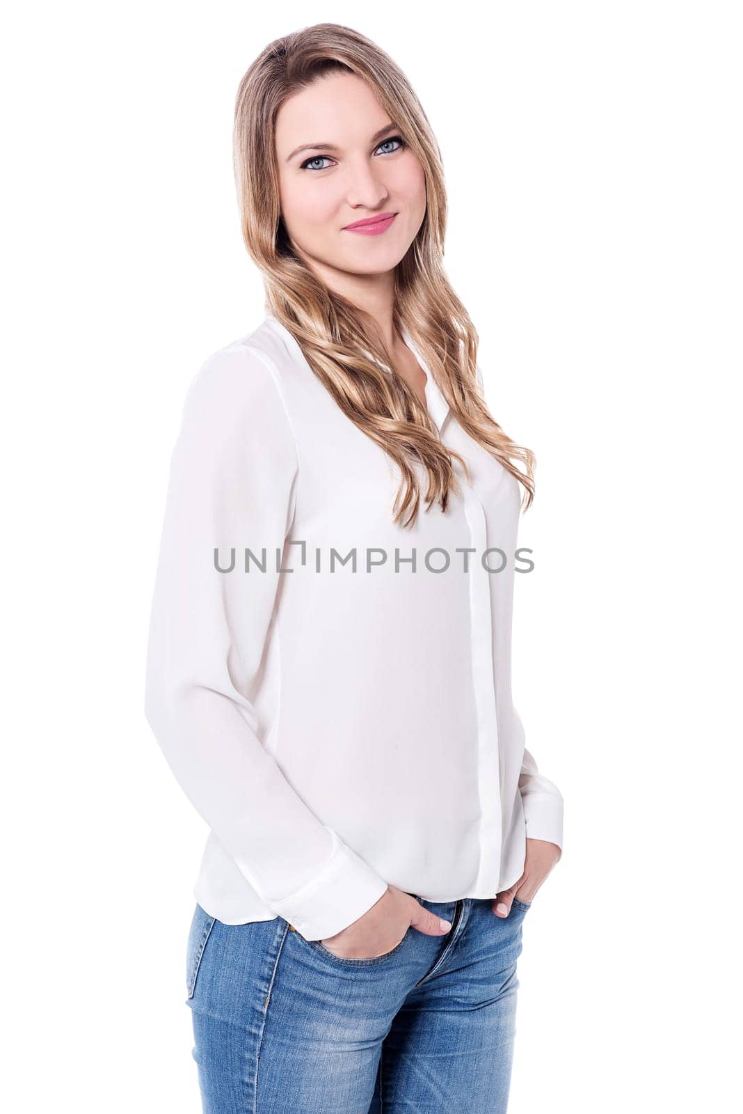 Charming young woman posing casually
