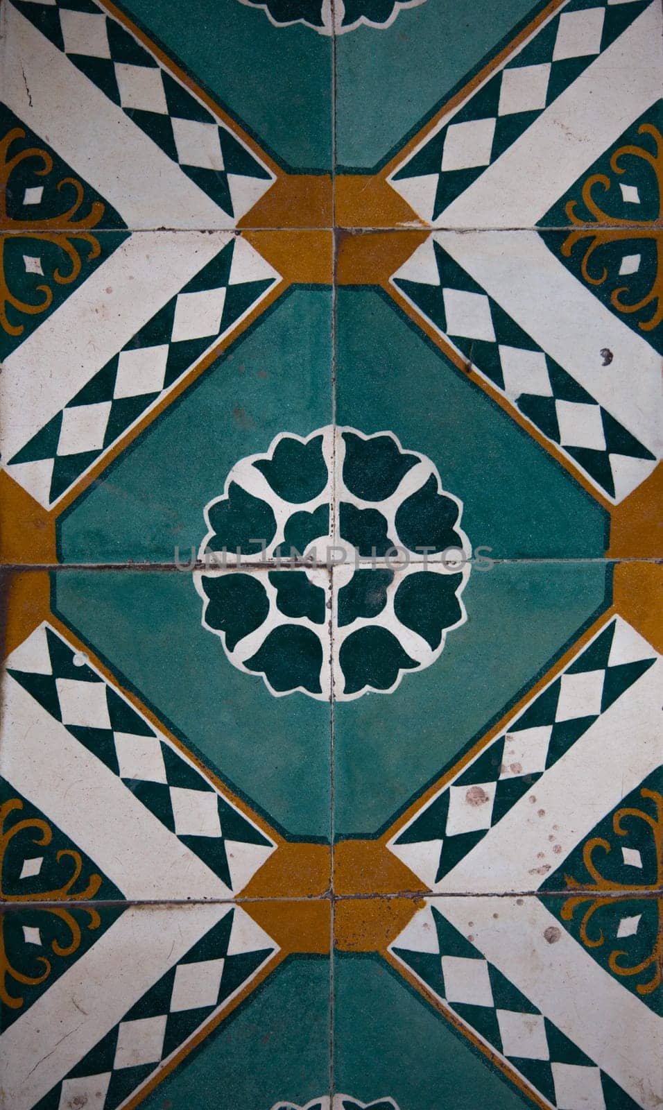 Antique tiles of the Chinese Assembly Hall in Hoi An, Vietnam..
