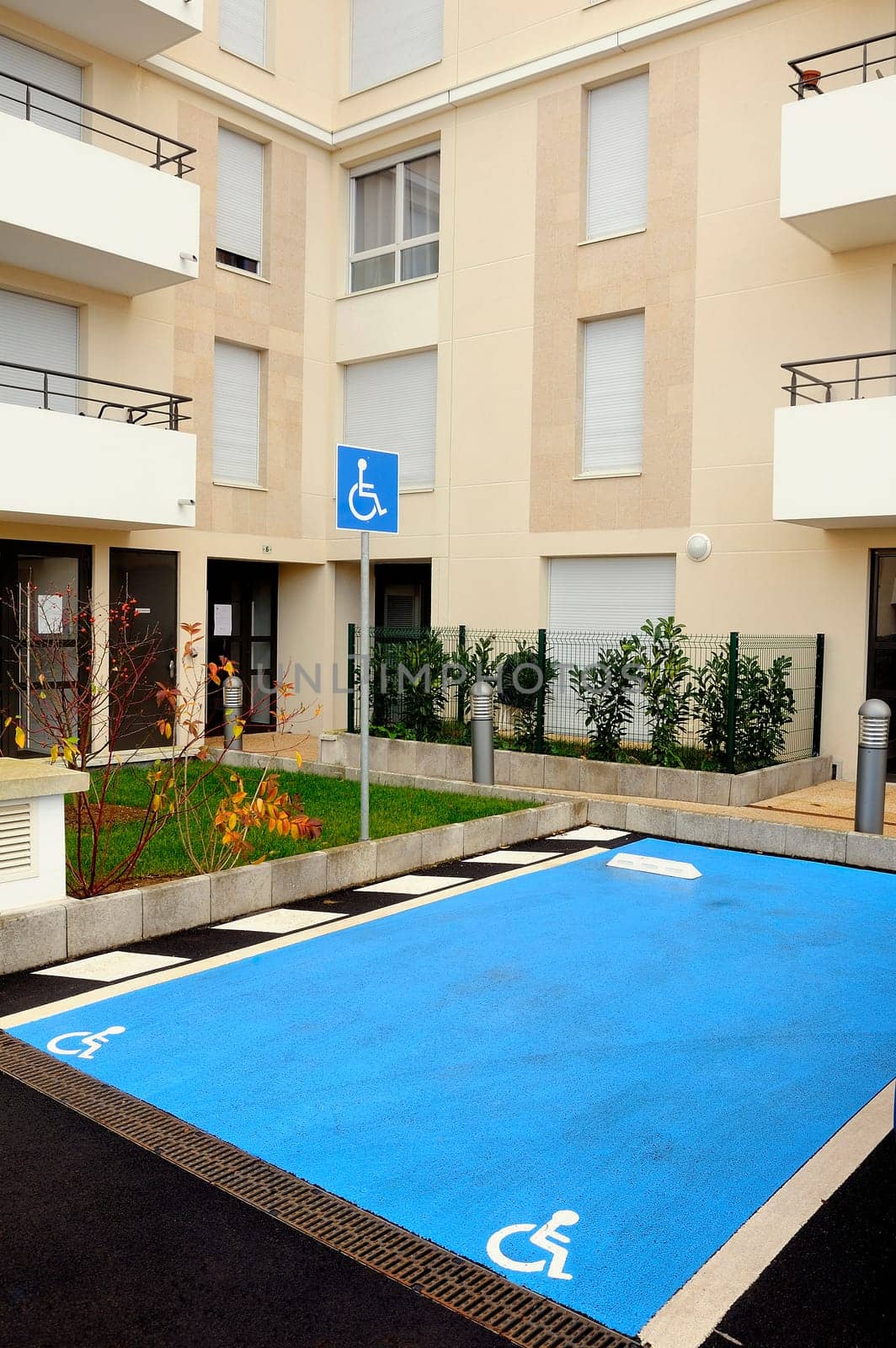 Parking space for disabled before a new building