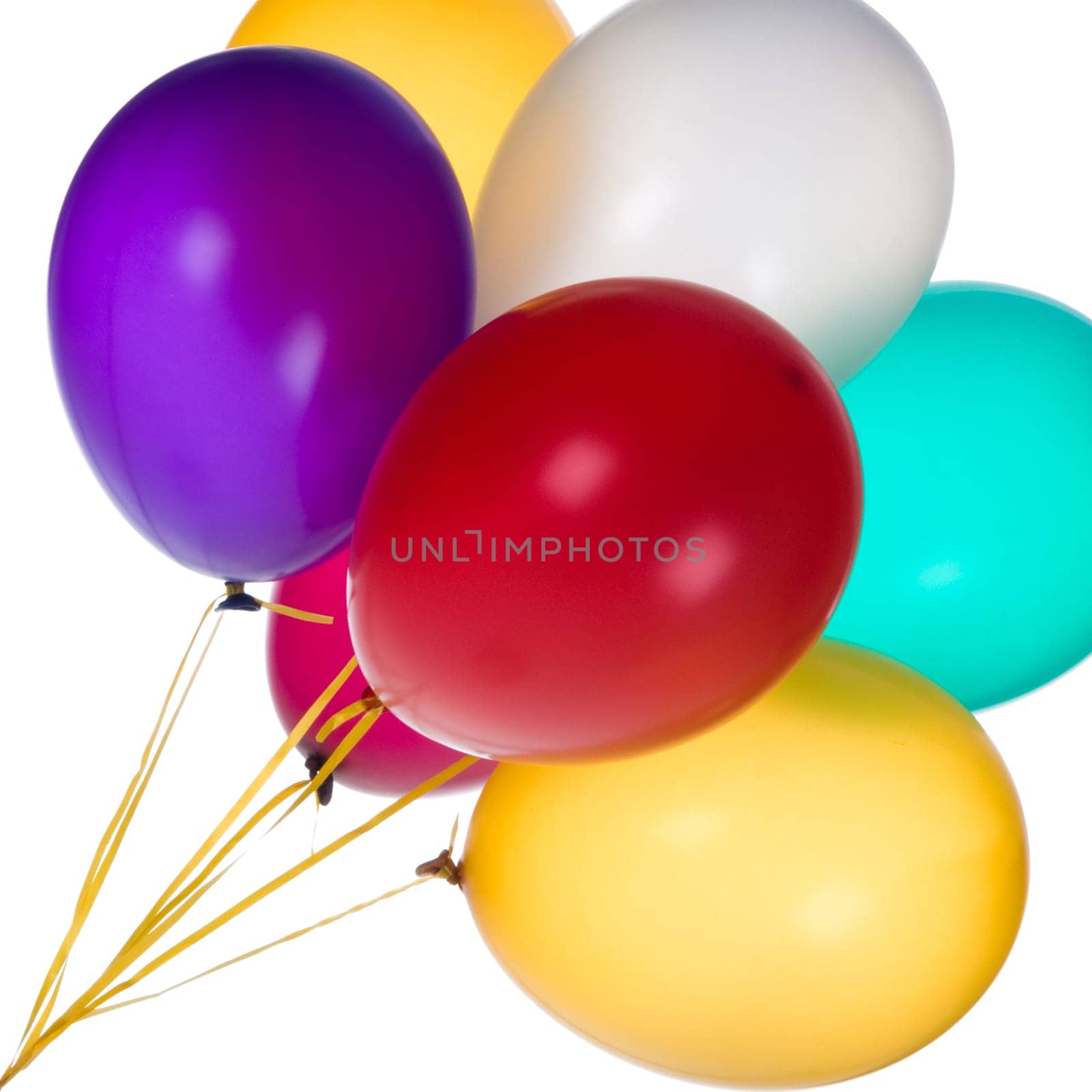 Bunch of colorful balloons against a white background.