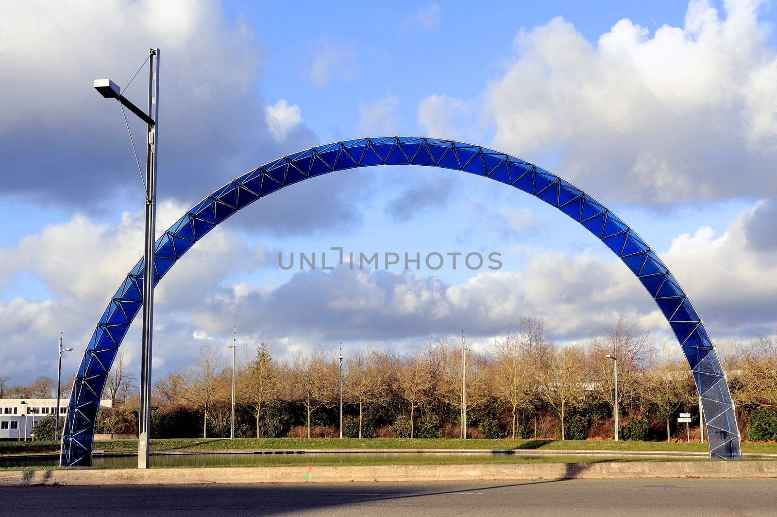 blue arch on a roundabout in Saint-Quentin-en-Yvelines in the Paris region