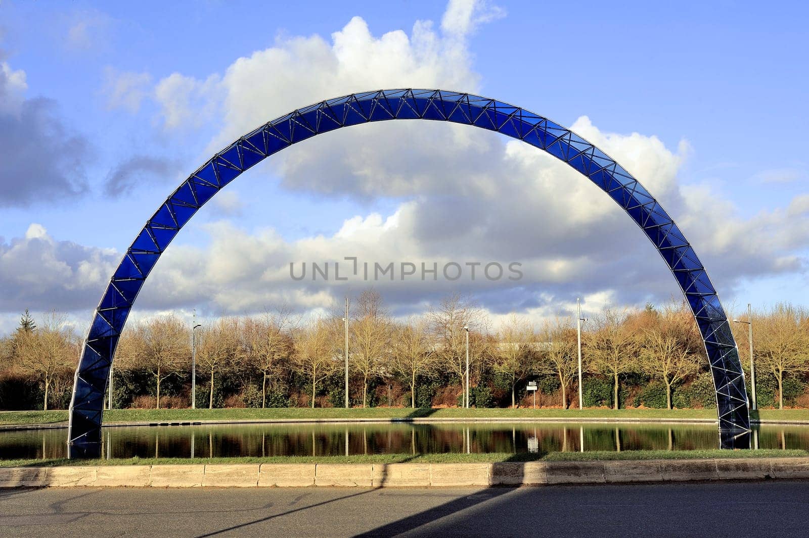 blue arch on a roundabout in Saint-Quentin-en-Yvelines in the Paris region