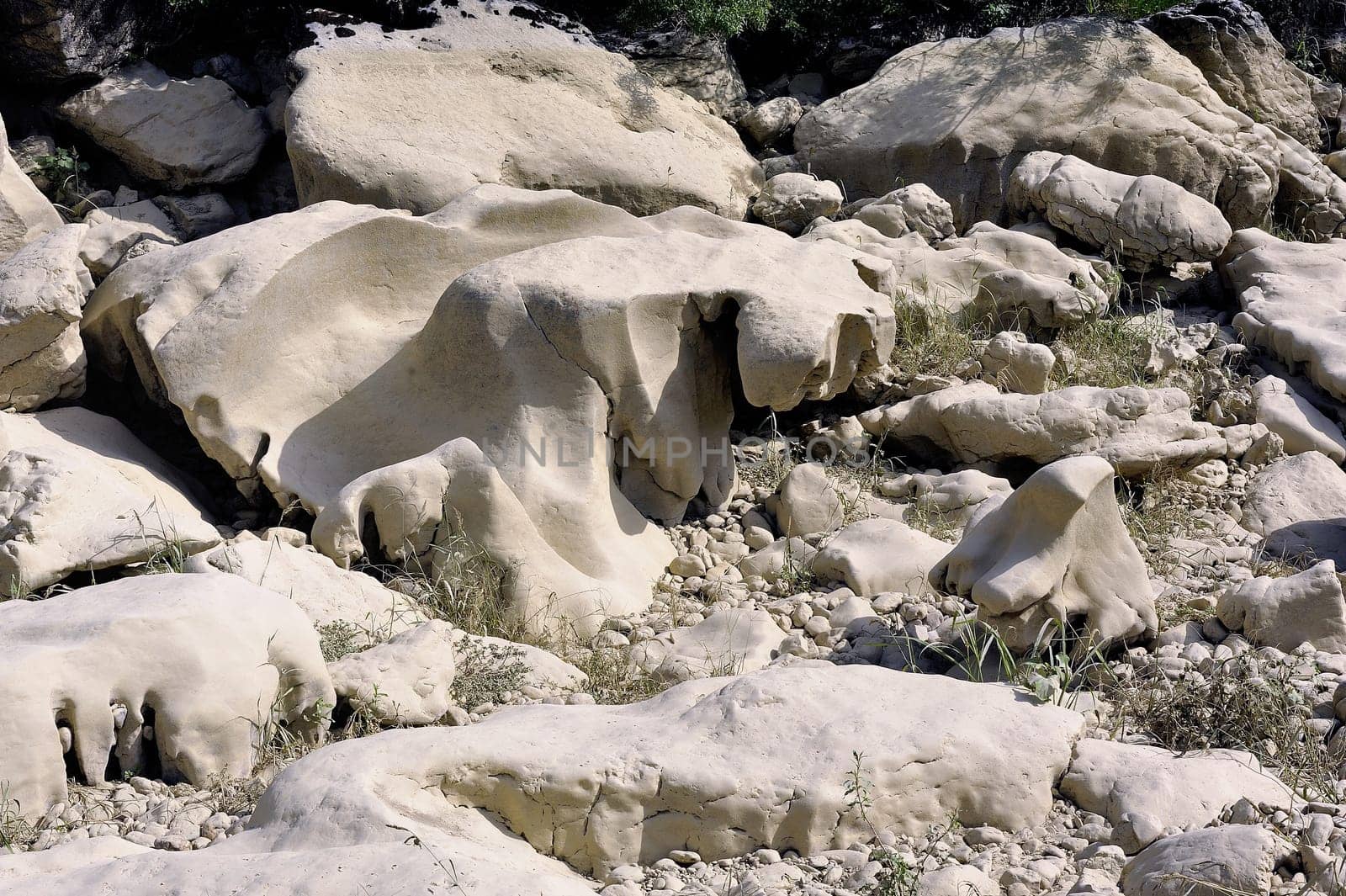 The bed of the river Gardon completely dry during the summer in the French department of Gard in the south-east