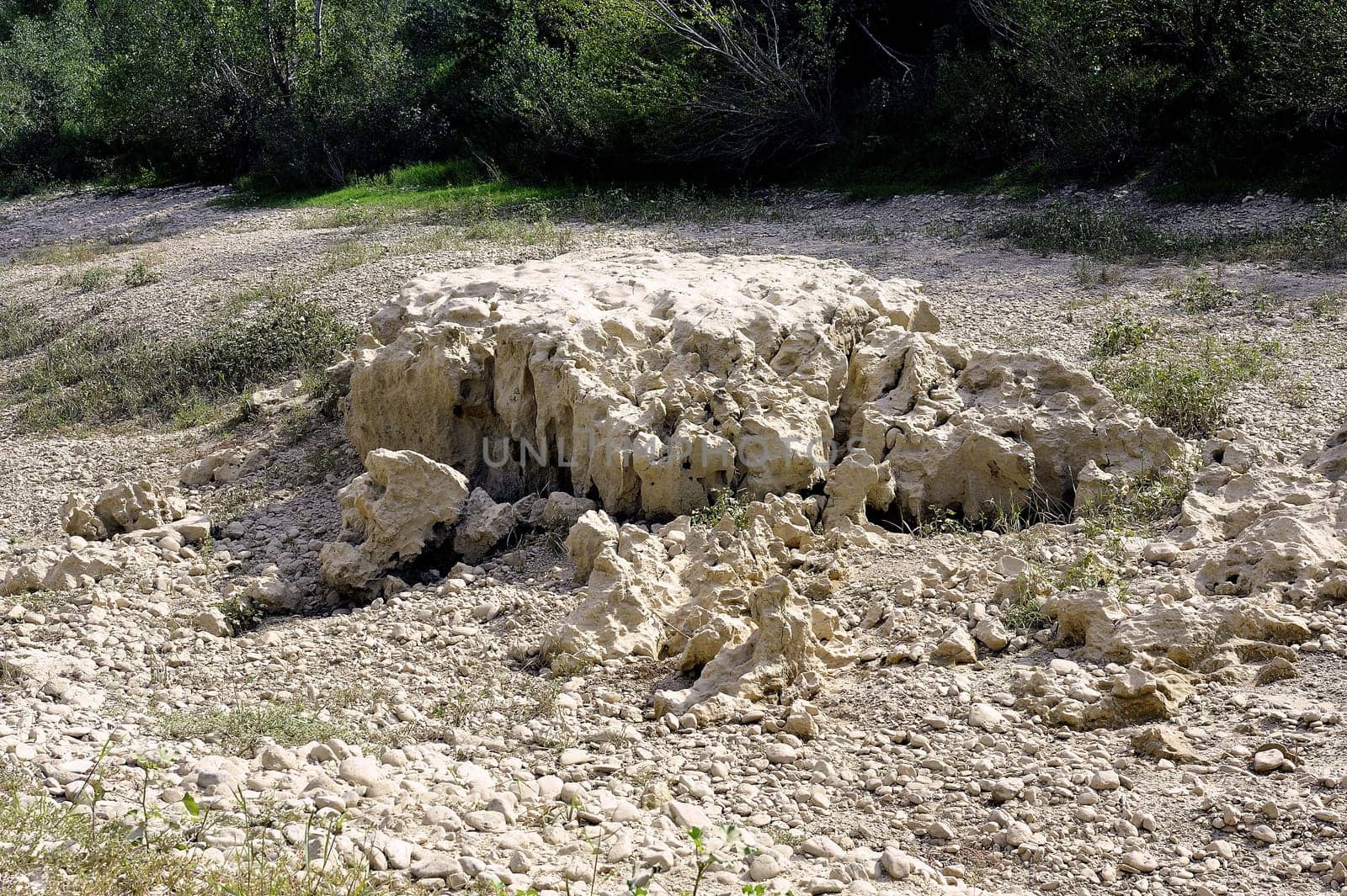 The bed of the river Gardon completely dry during the summer in the French department of Gard in the south-east