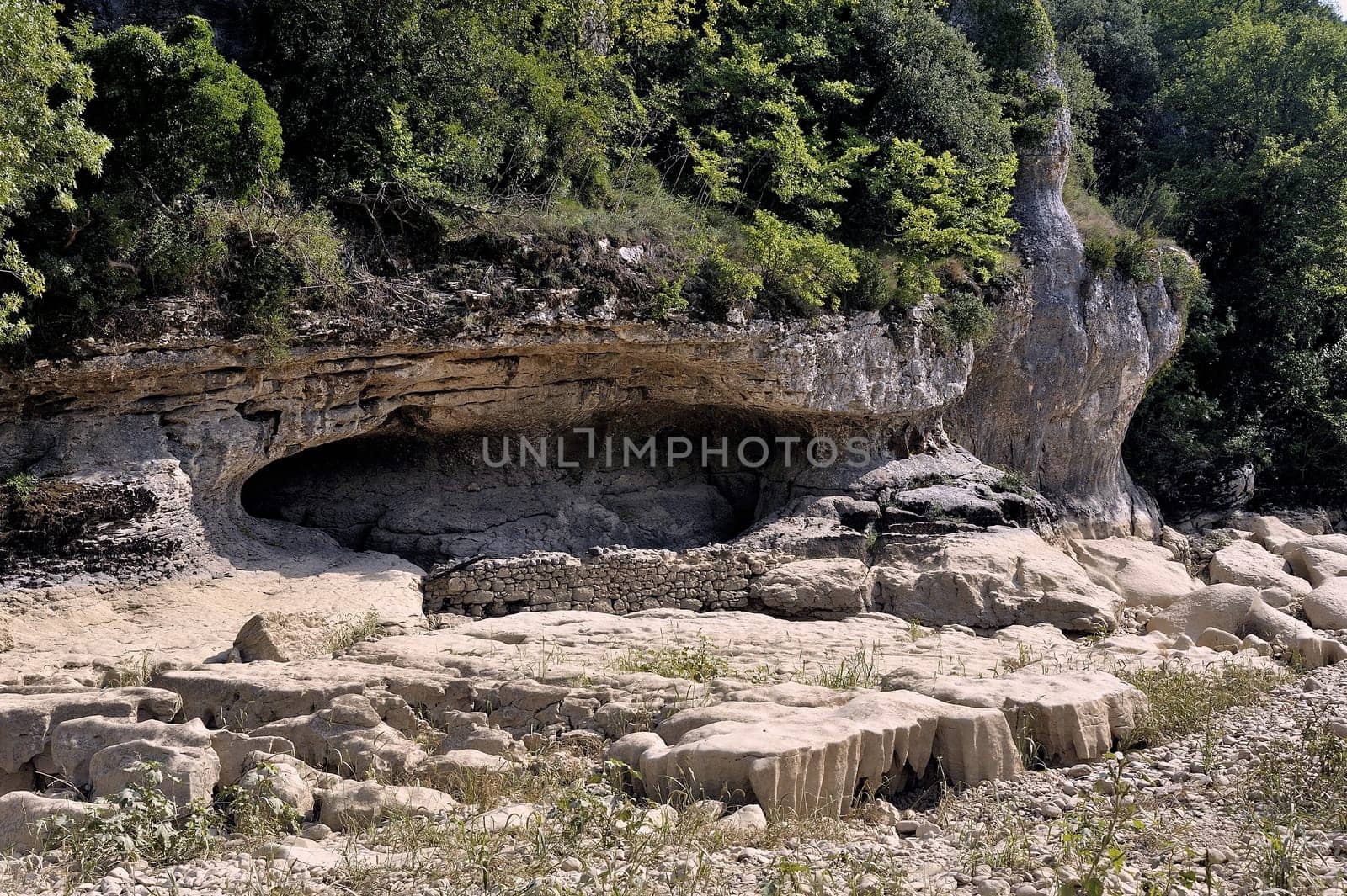The bed of the river Gardon completely dry during the summer in the French department of Gard in the south-east