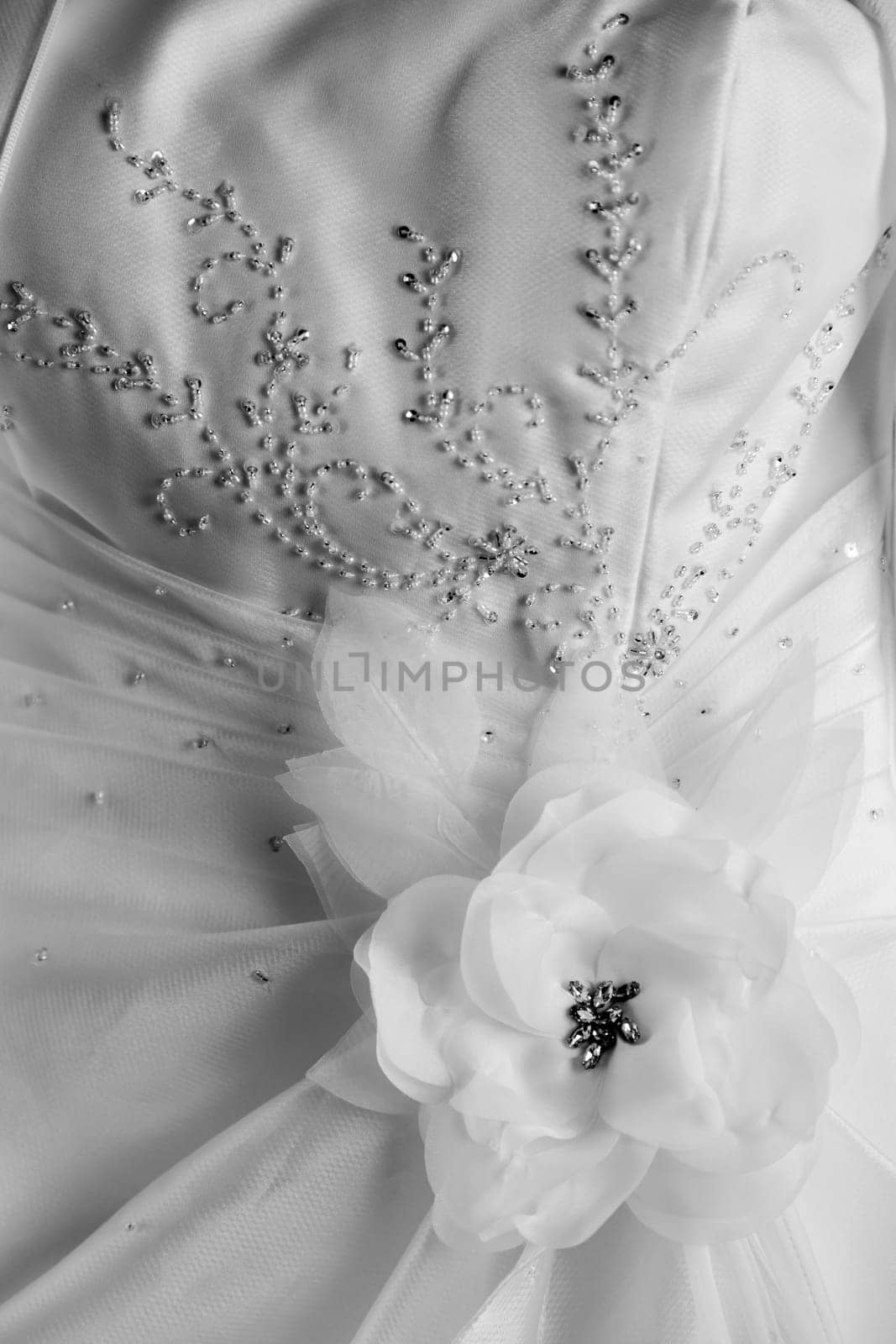 Close up view detail of a wedding dress