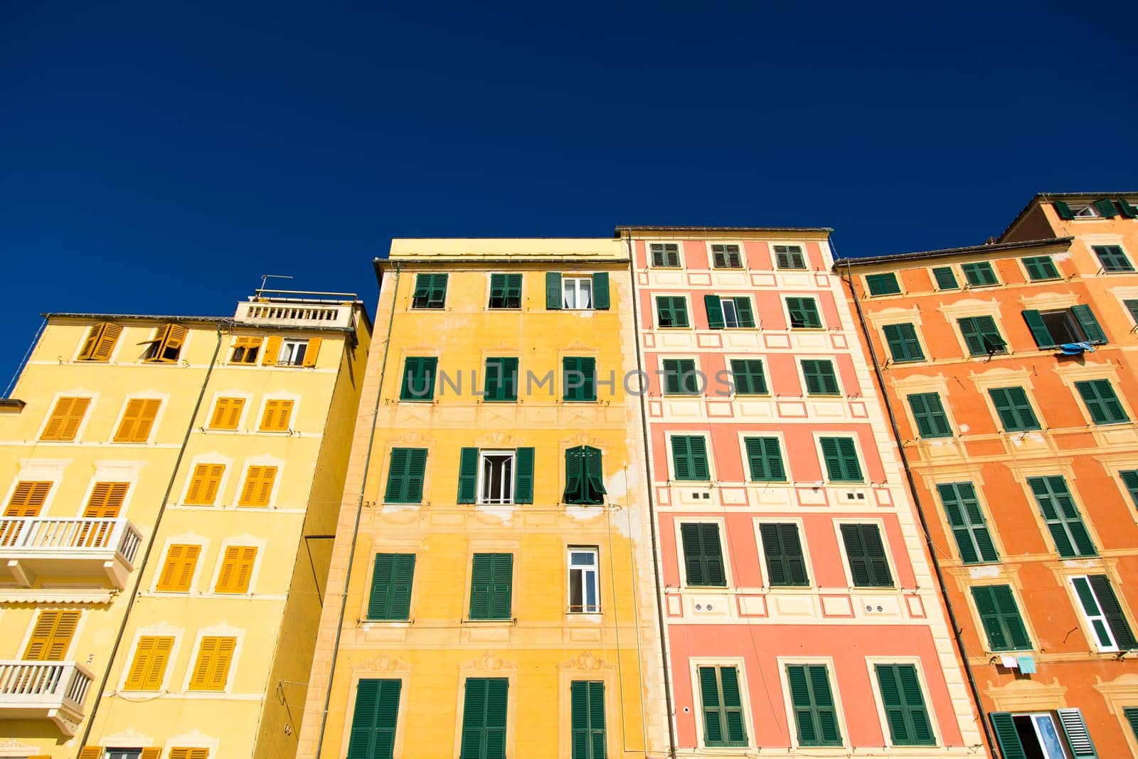 Bottom view of a palaces of a seaside town on a sunny afternoon