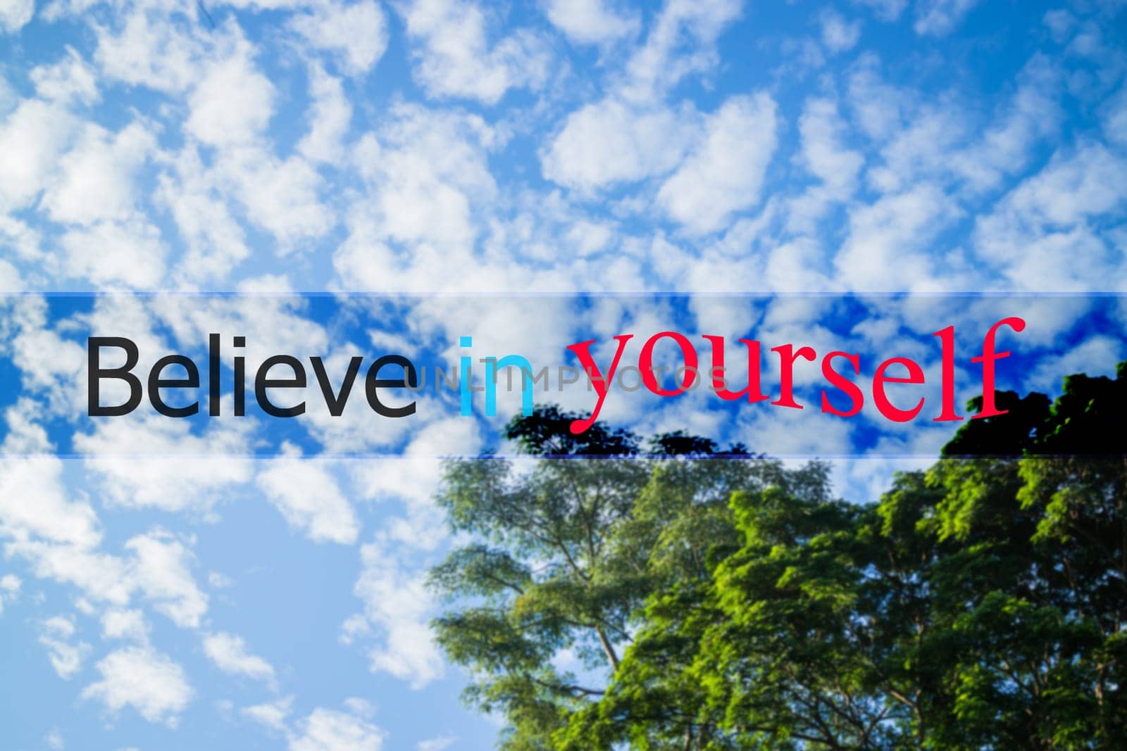 Believe in yourself inspirational and motivational quote, stock photo