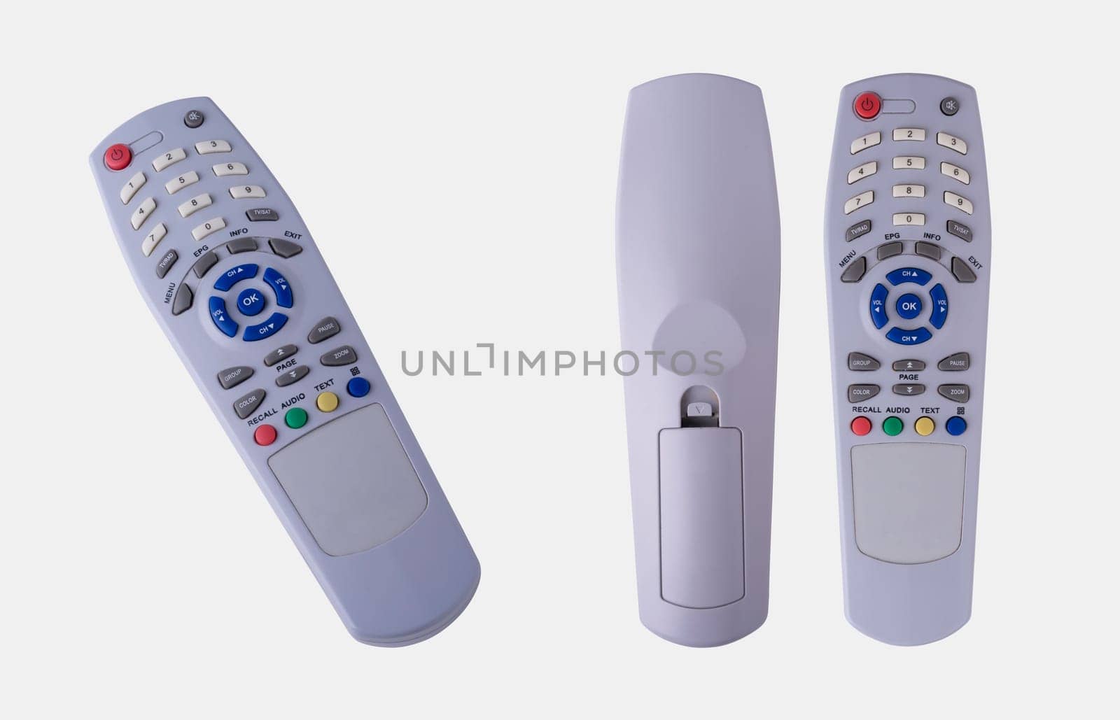 3 Different Views of Remote Control Isolated on White Background, Clipping Path Included.
