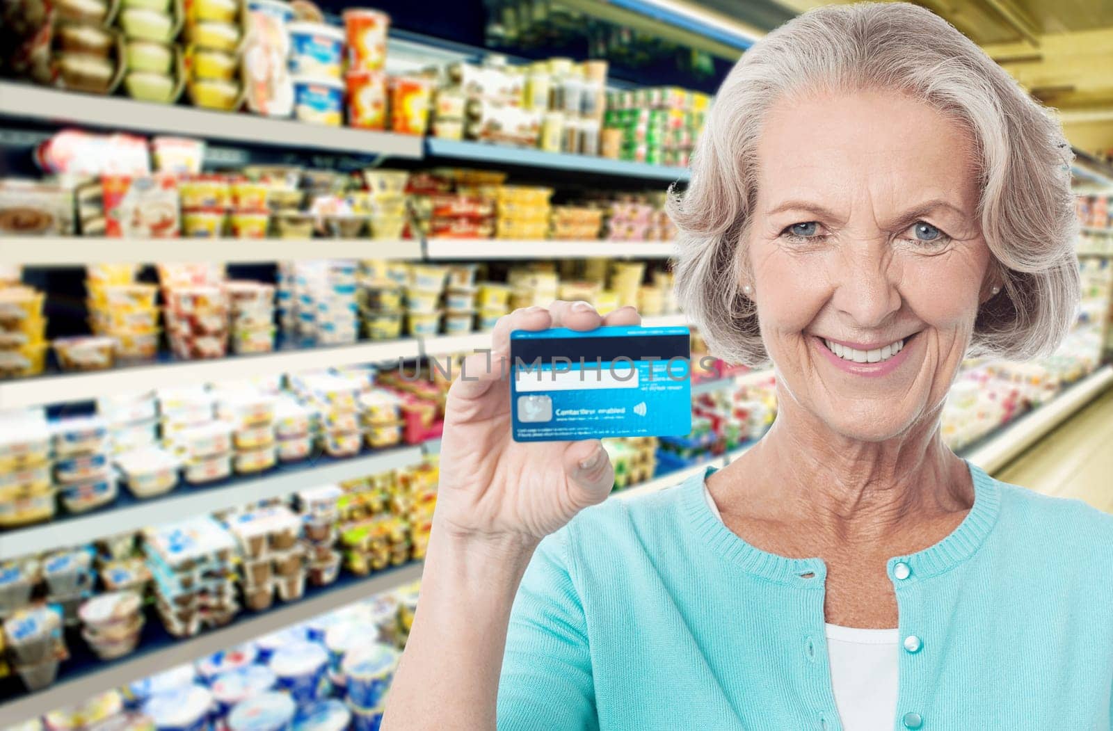Shopping senior woman with a credit card looking happy