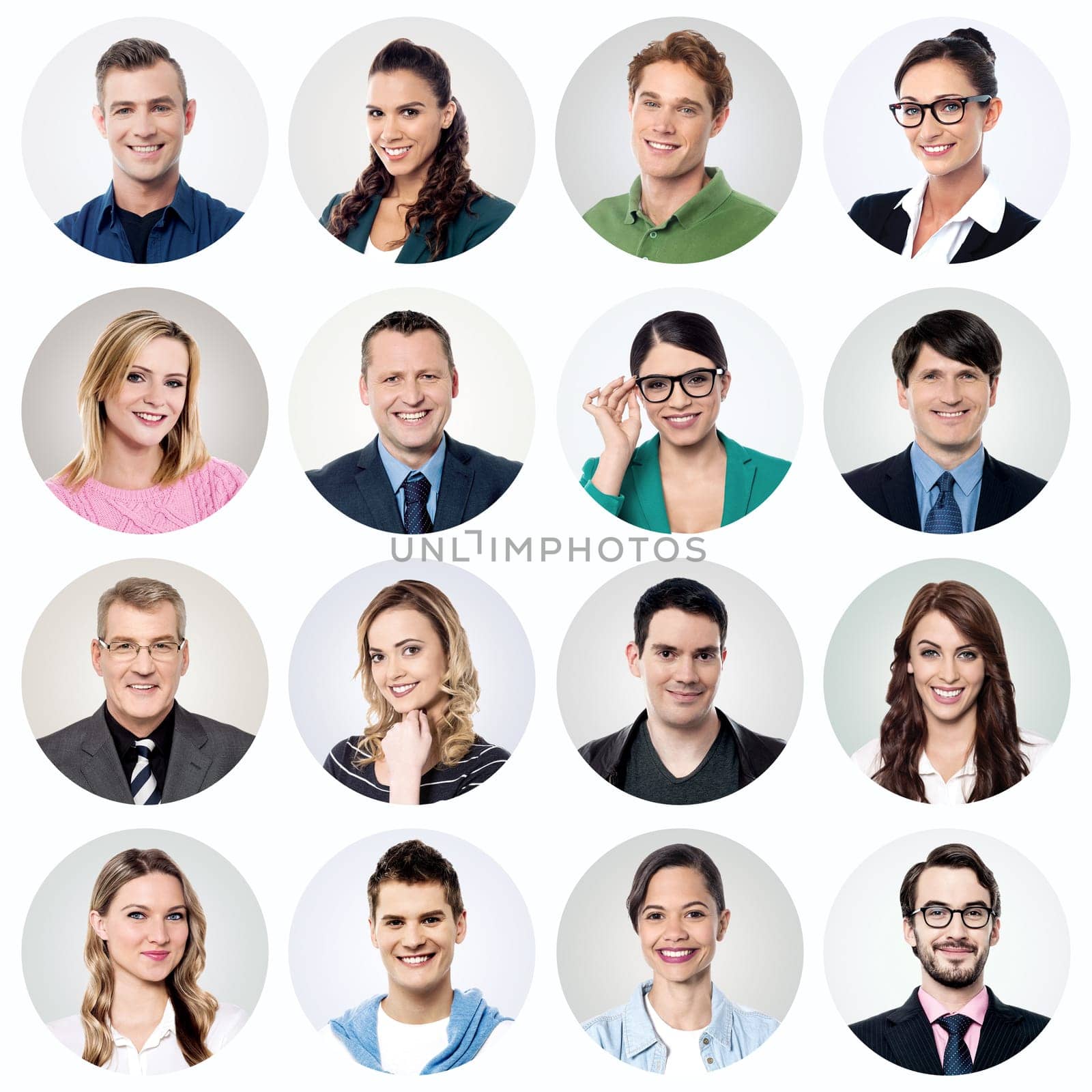Different people portraits in circle blocks