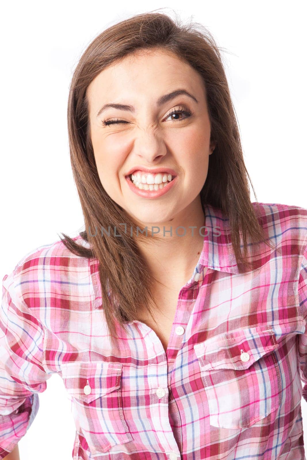attractive young woman posing in white background