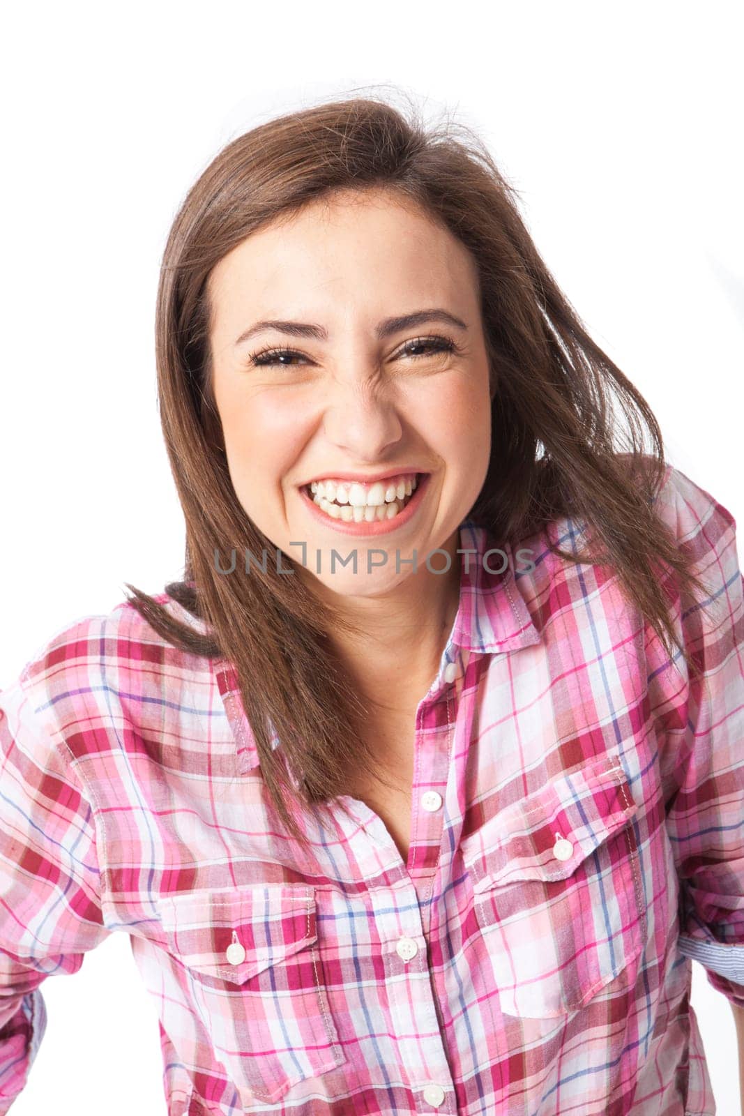 attractive young woman posing in white background
