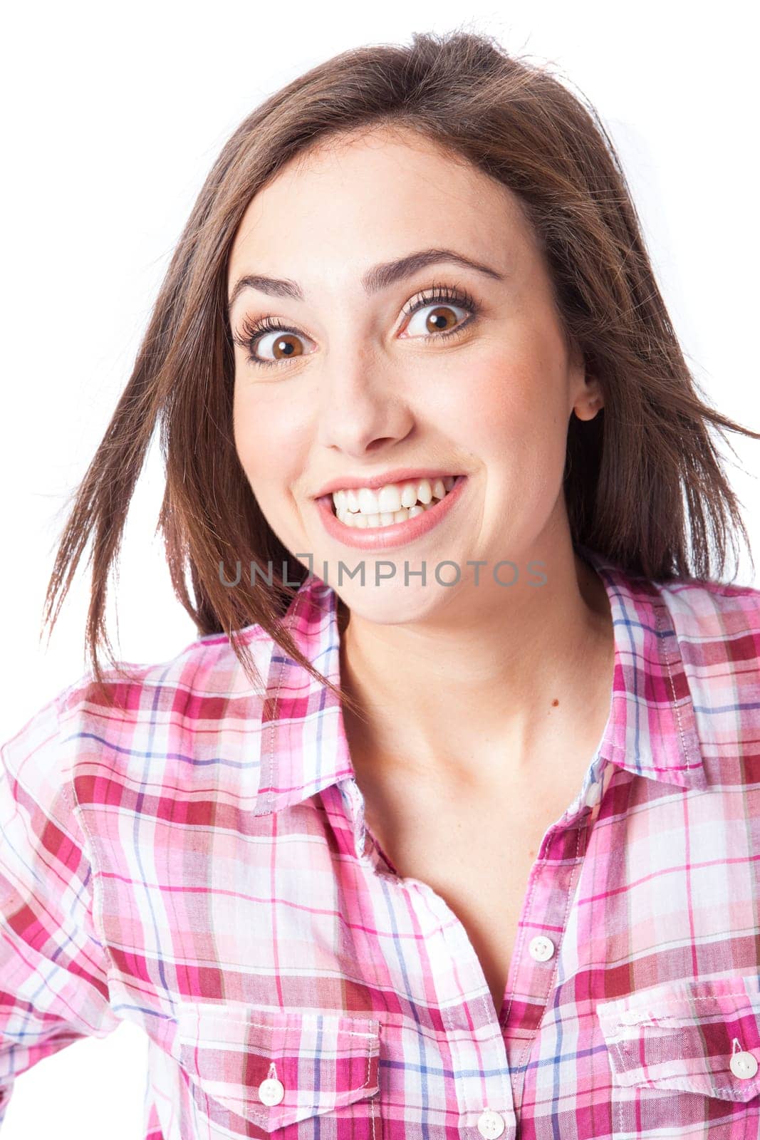 attractive young woman posing in white background
