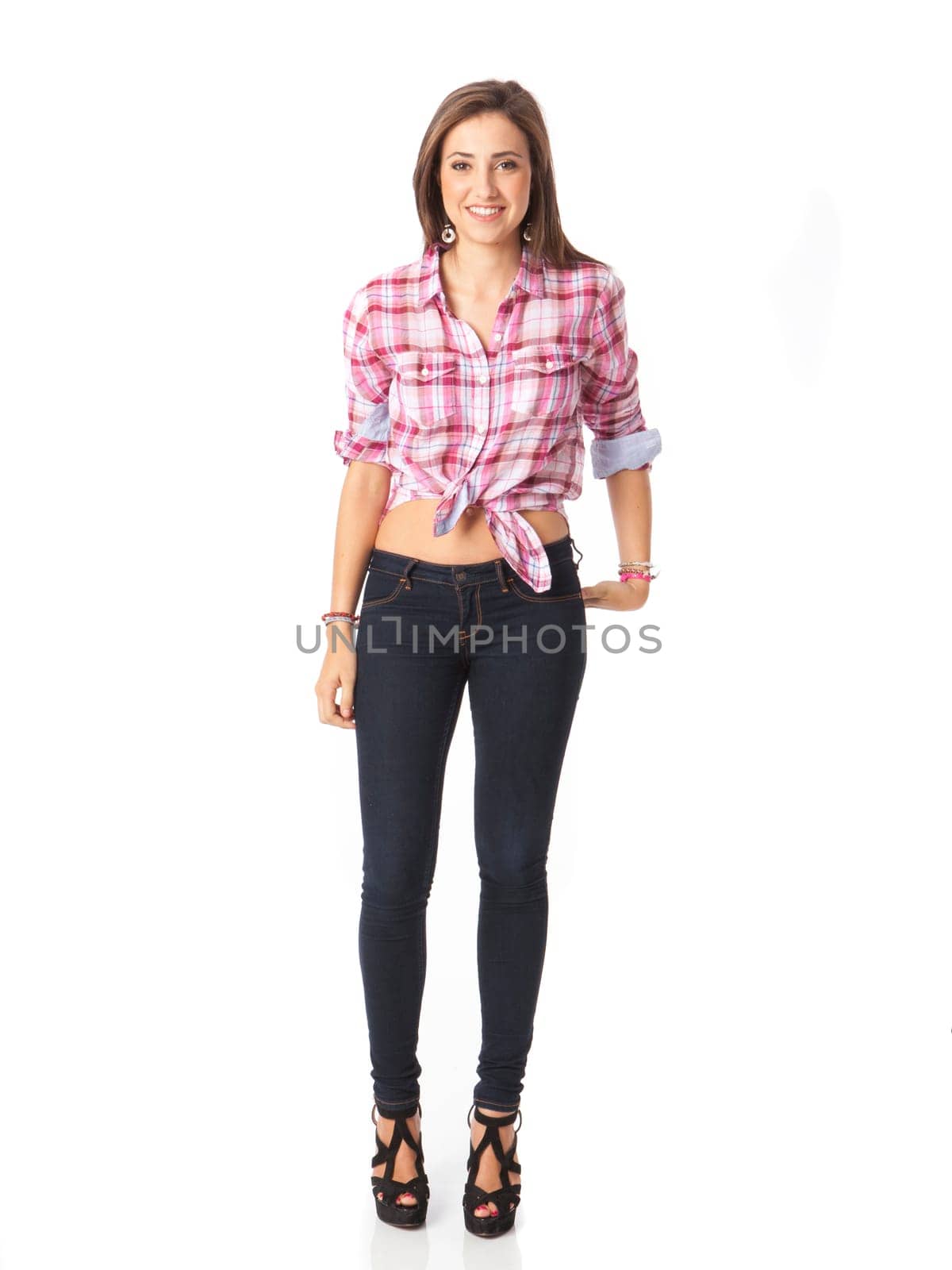 attractive young woman posing in white background