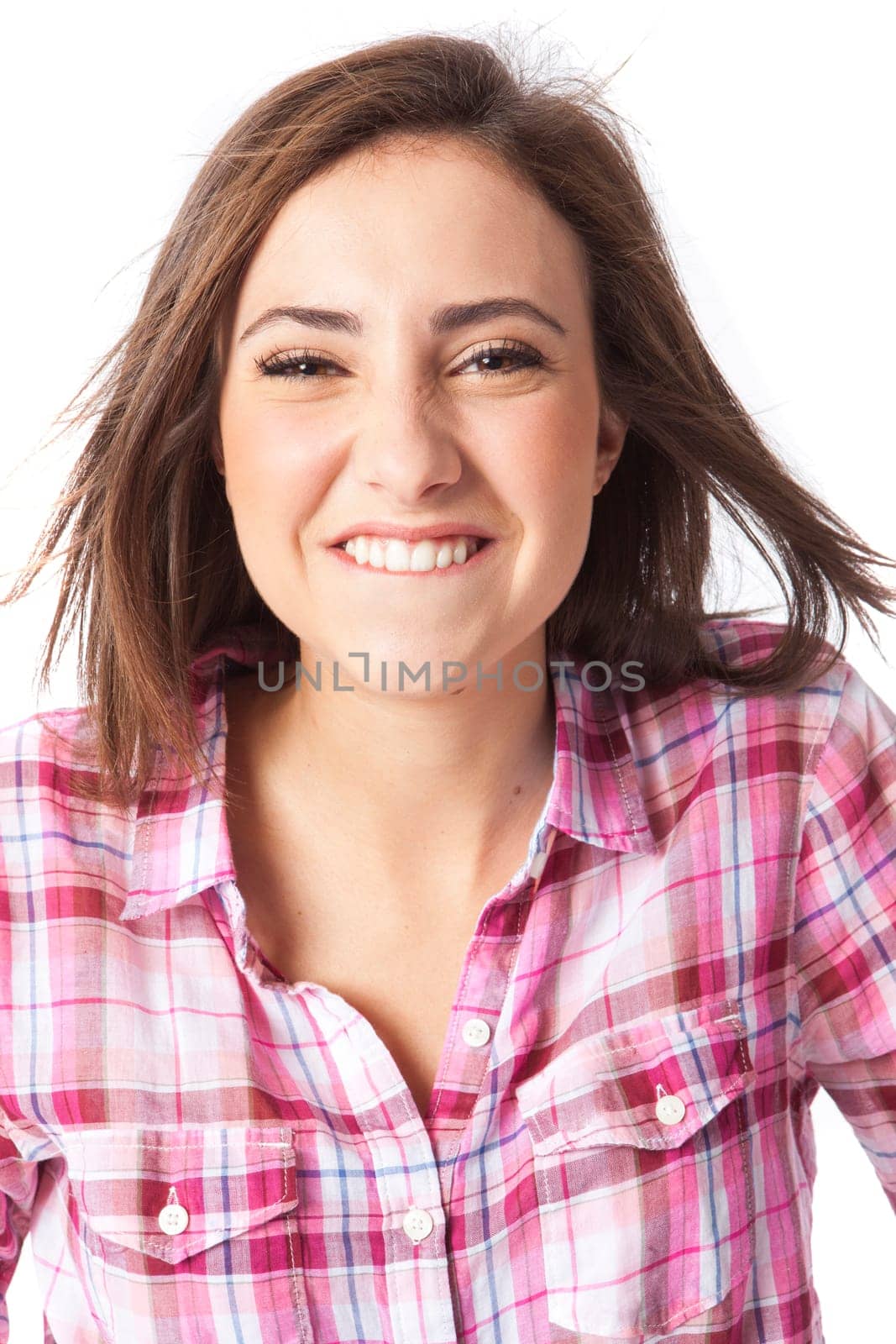 attractive young woman posing in white background