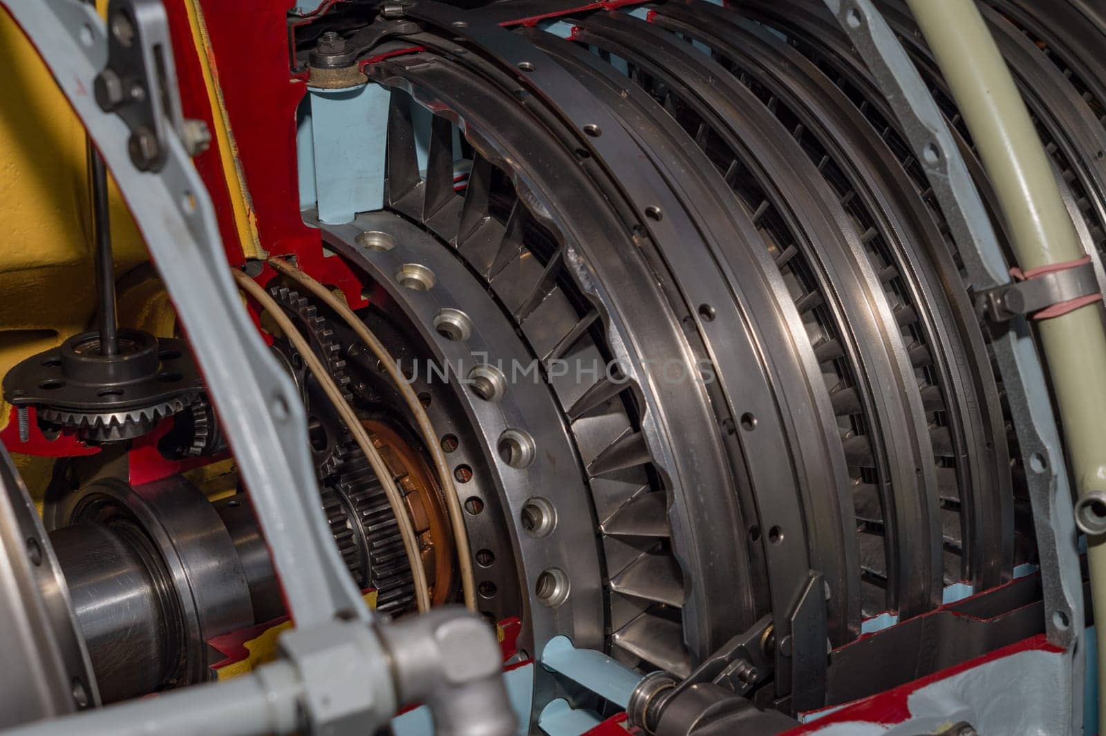 Detailed exposure of a turbo jet engine.