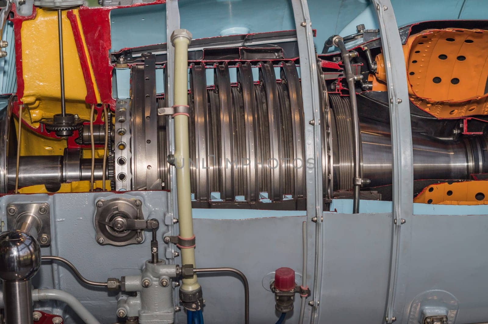 Detailed exposure of a turbo jet engine.