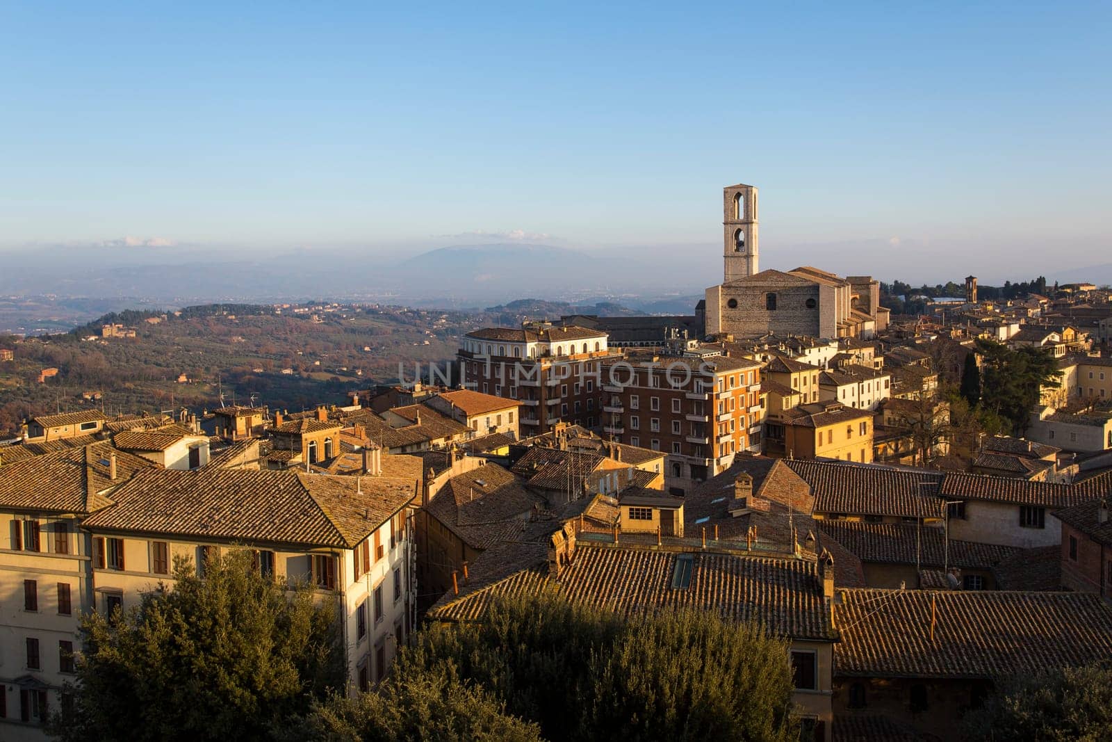 Panoramic view of the Umbrian city at dusk