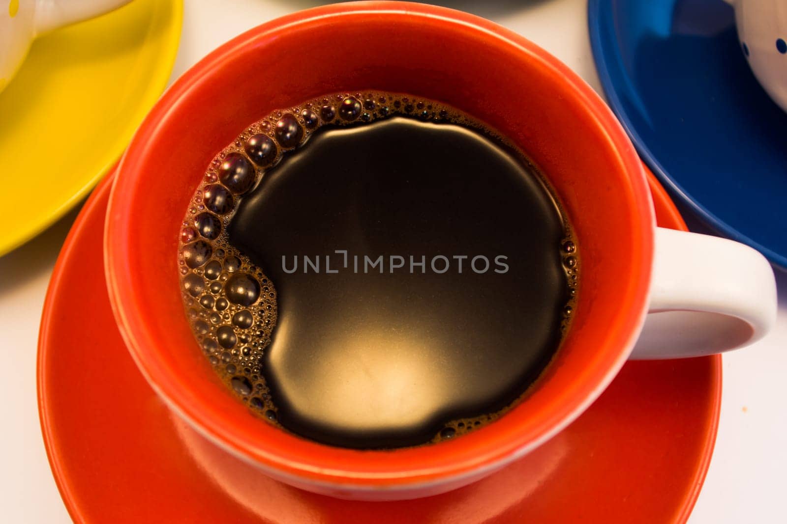 Closeup of coffee cup filled with aromatic coffee
