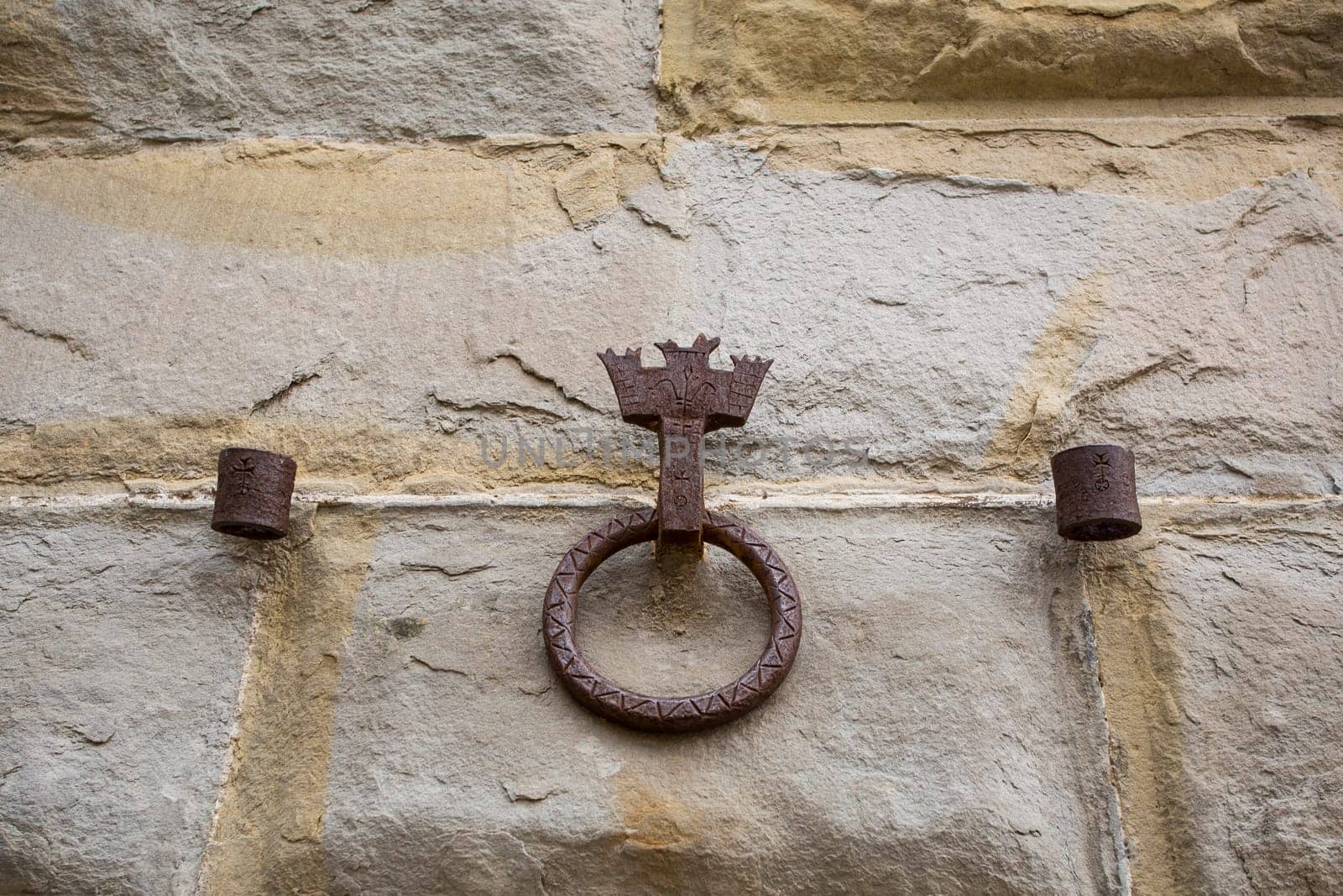 Close-up of an antique ring for tying horses