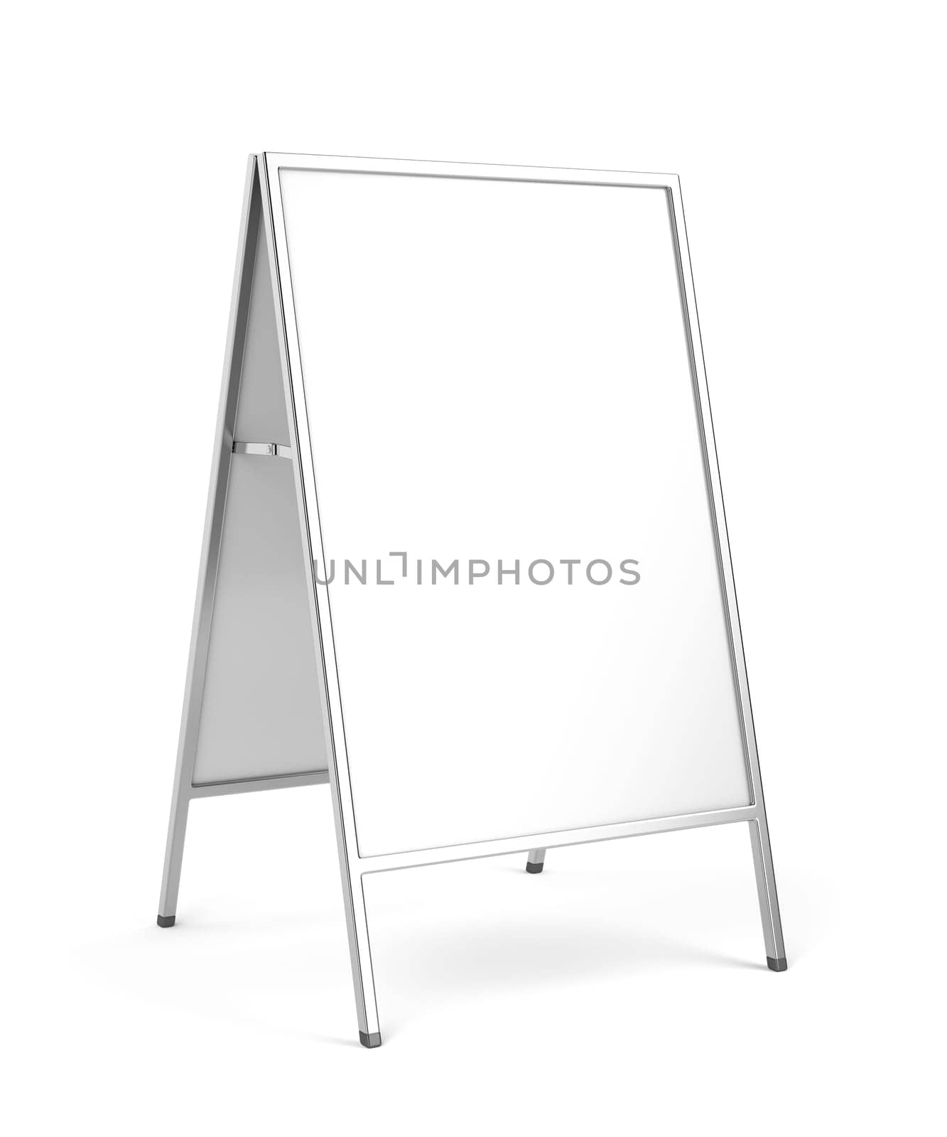 Advertising stand with silver frame on white background