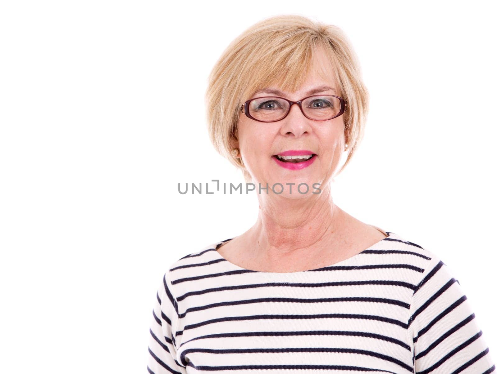 pretty woman wearing summer outfit on white isolated background