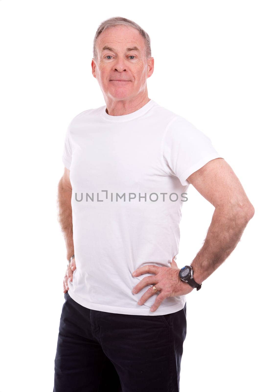 handsome caucasian man wearing summer outfit on white background