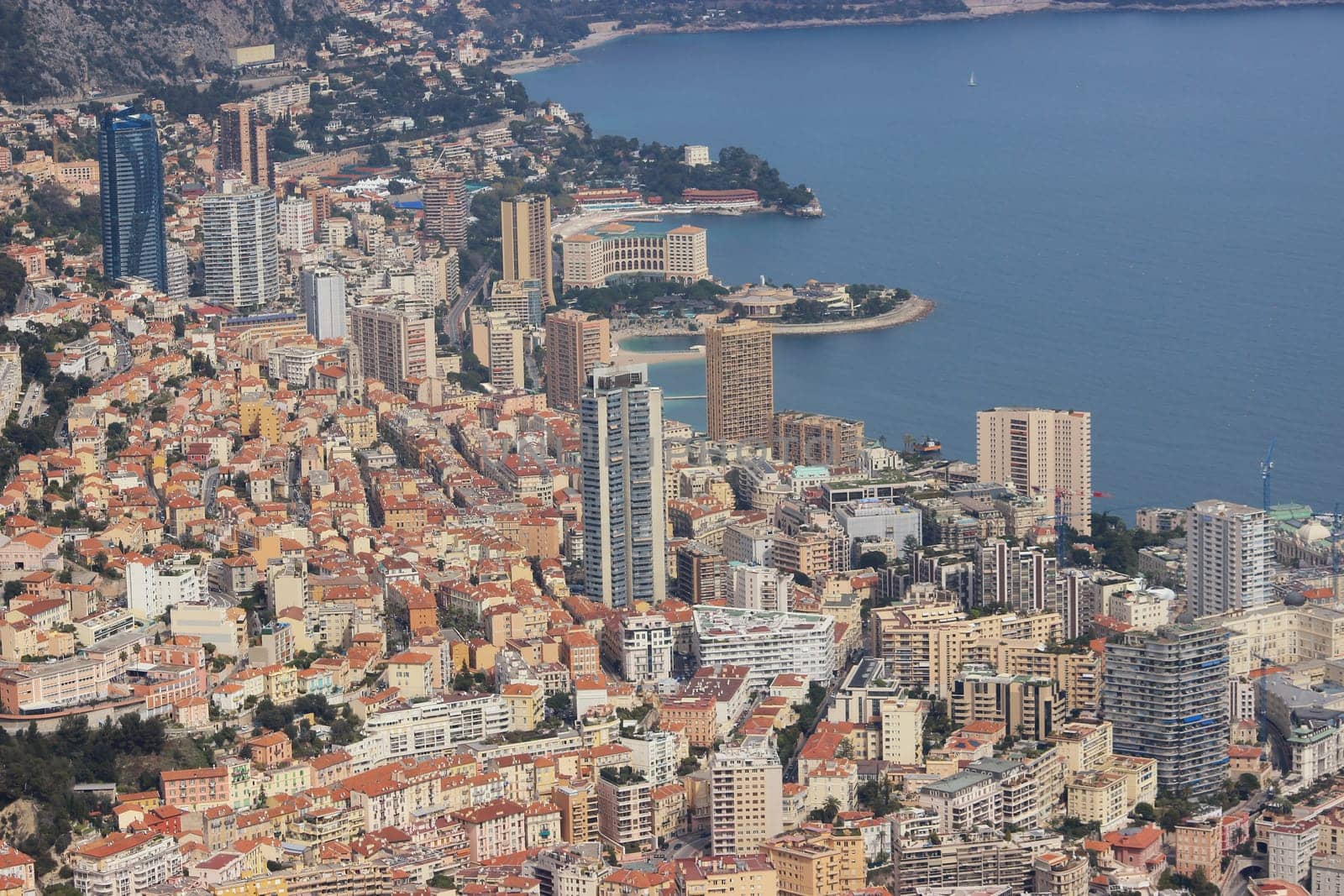 Aerial view of the Principality of Monaco - Monte-Carlo, Beausoleil, Le Larvotto