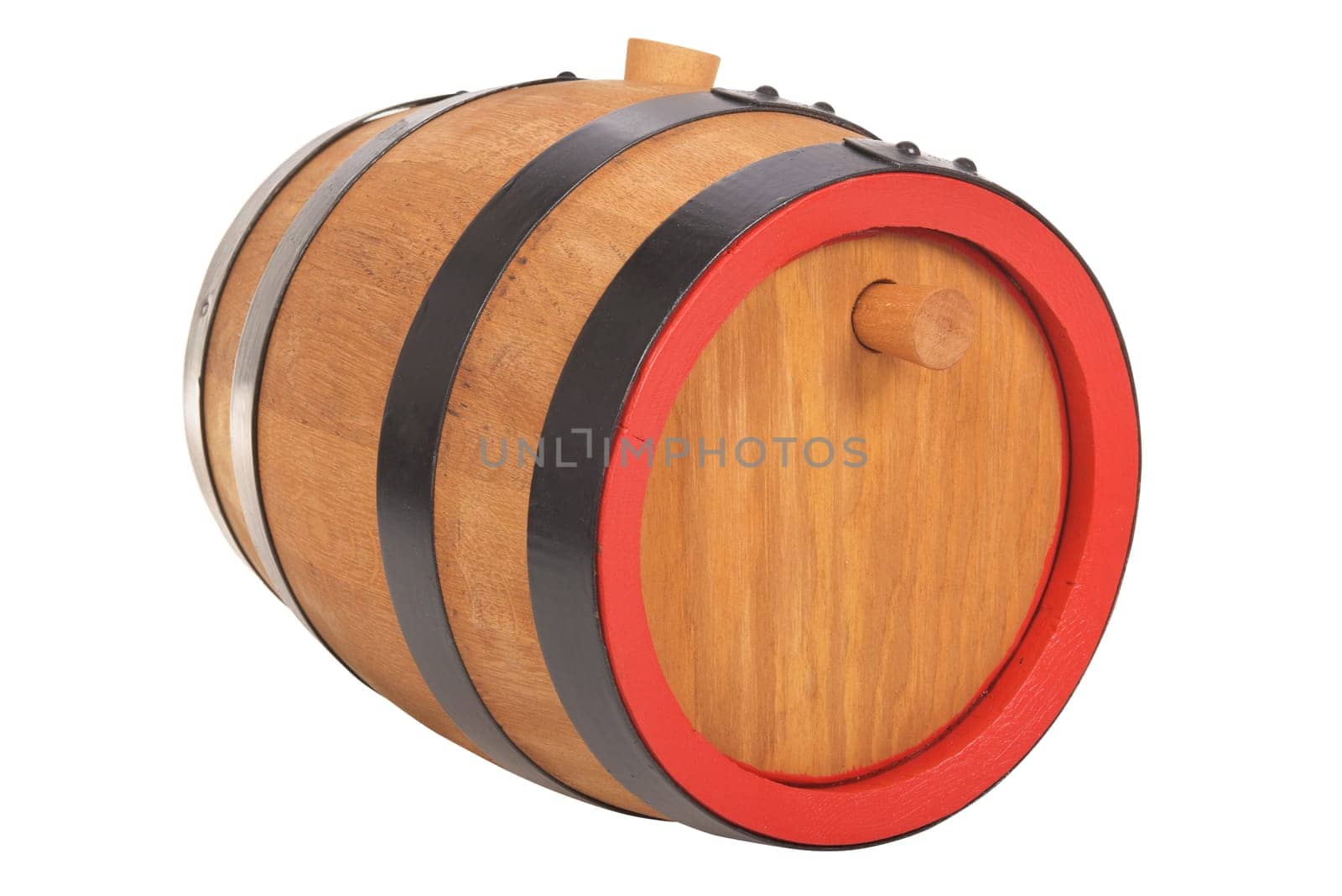 old beer barrel with red rings insulated on white