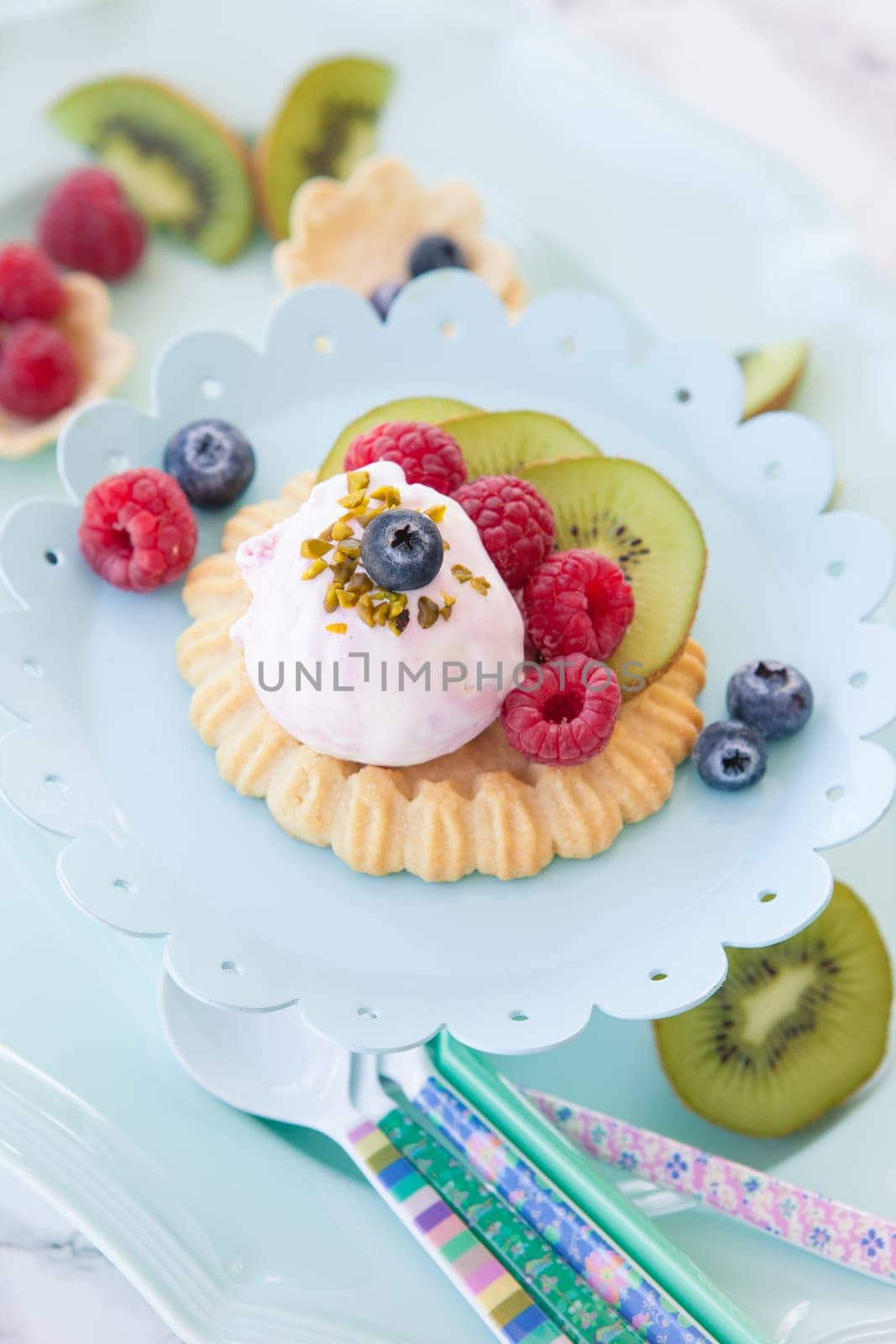Dessert with a scoop of ice cream and breakfast