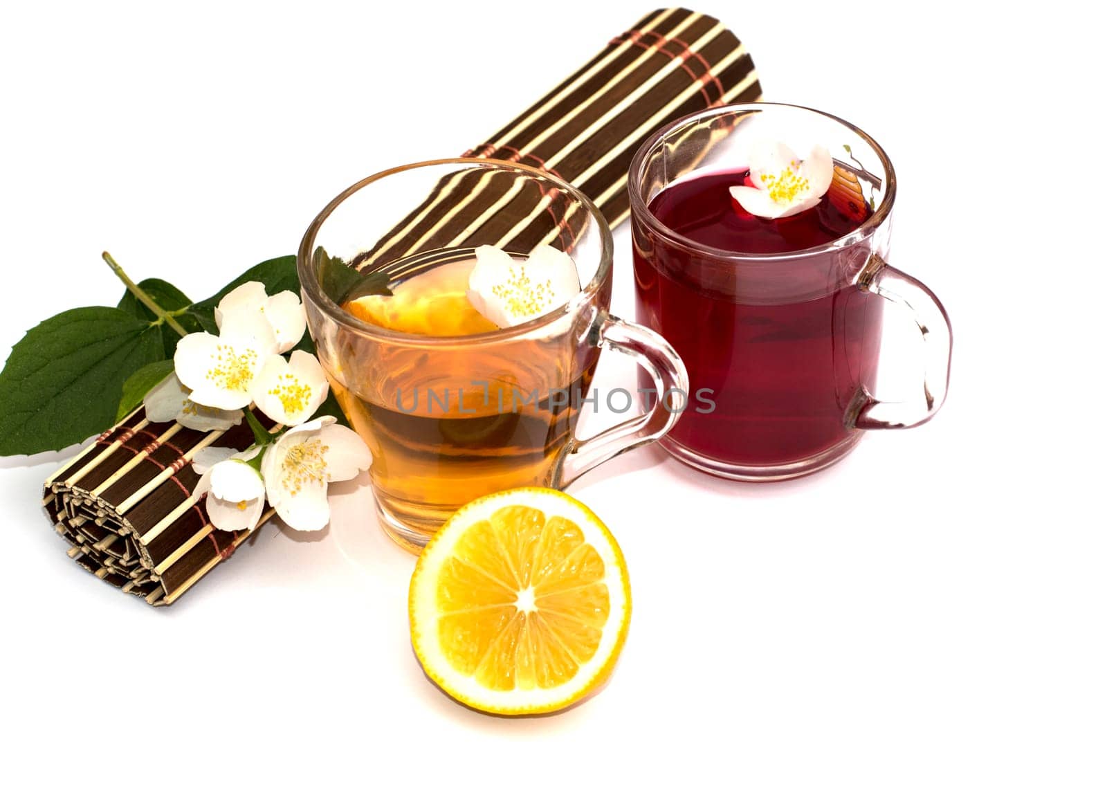 beautiful still life with yellow and red drinks