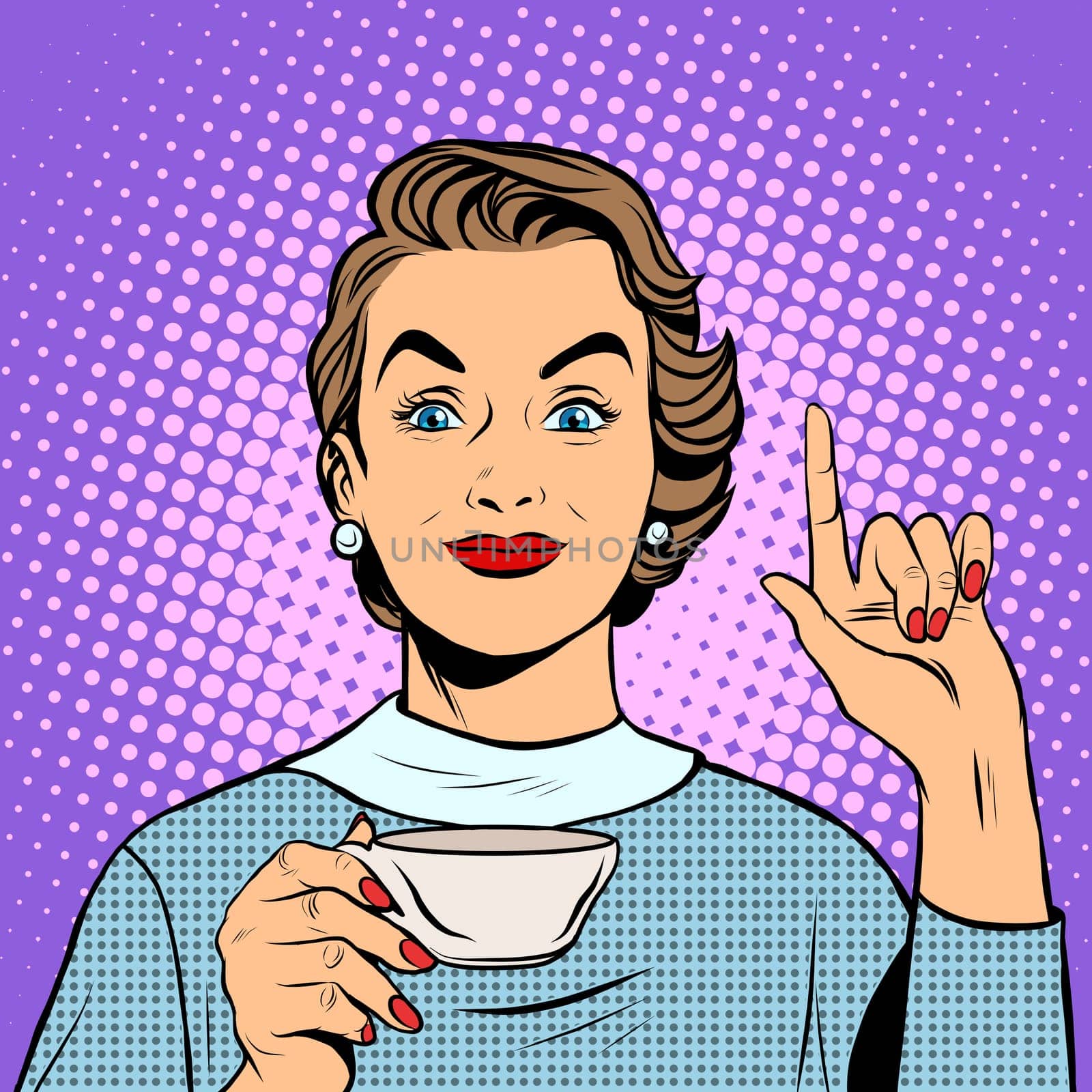 Girl with a Cup of tea or coffee pop art retro style. Hot drinks. Breakfast business woman