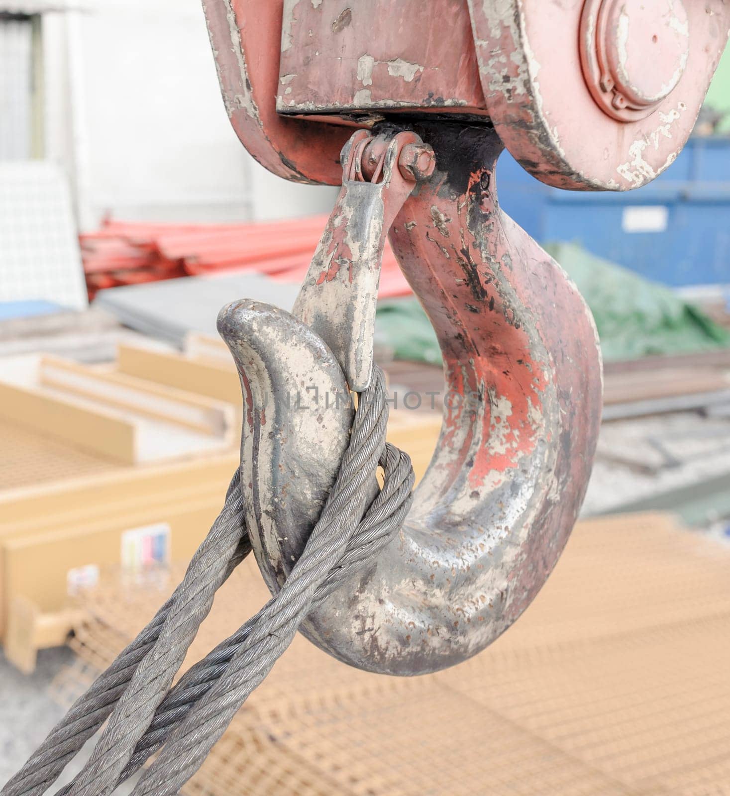 A close up of the hook on a crane.