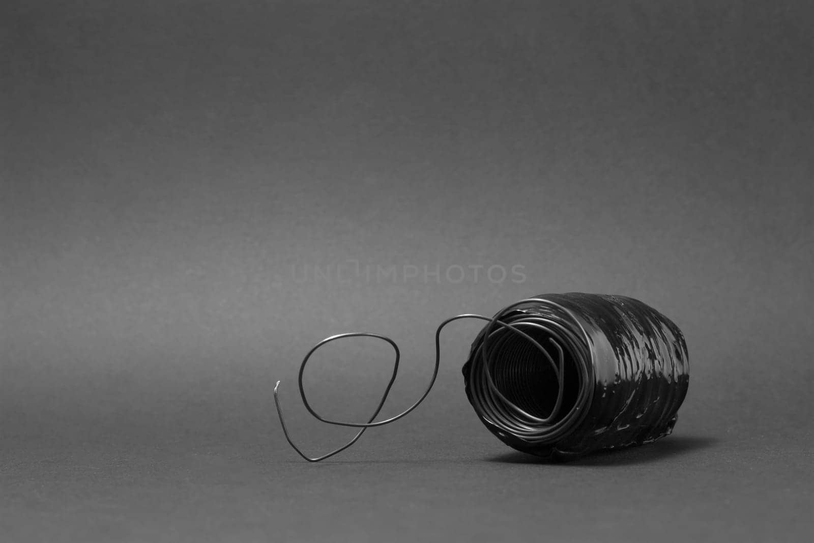 close up of wire isolated on gray background