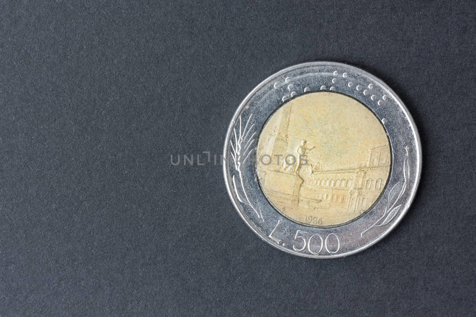 Five hundred lire Italian on a black background