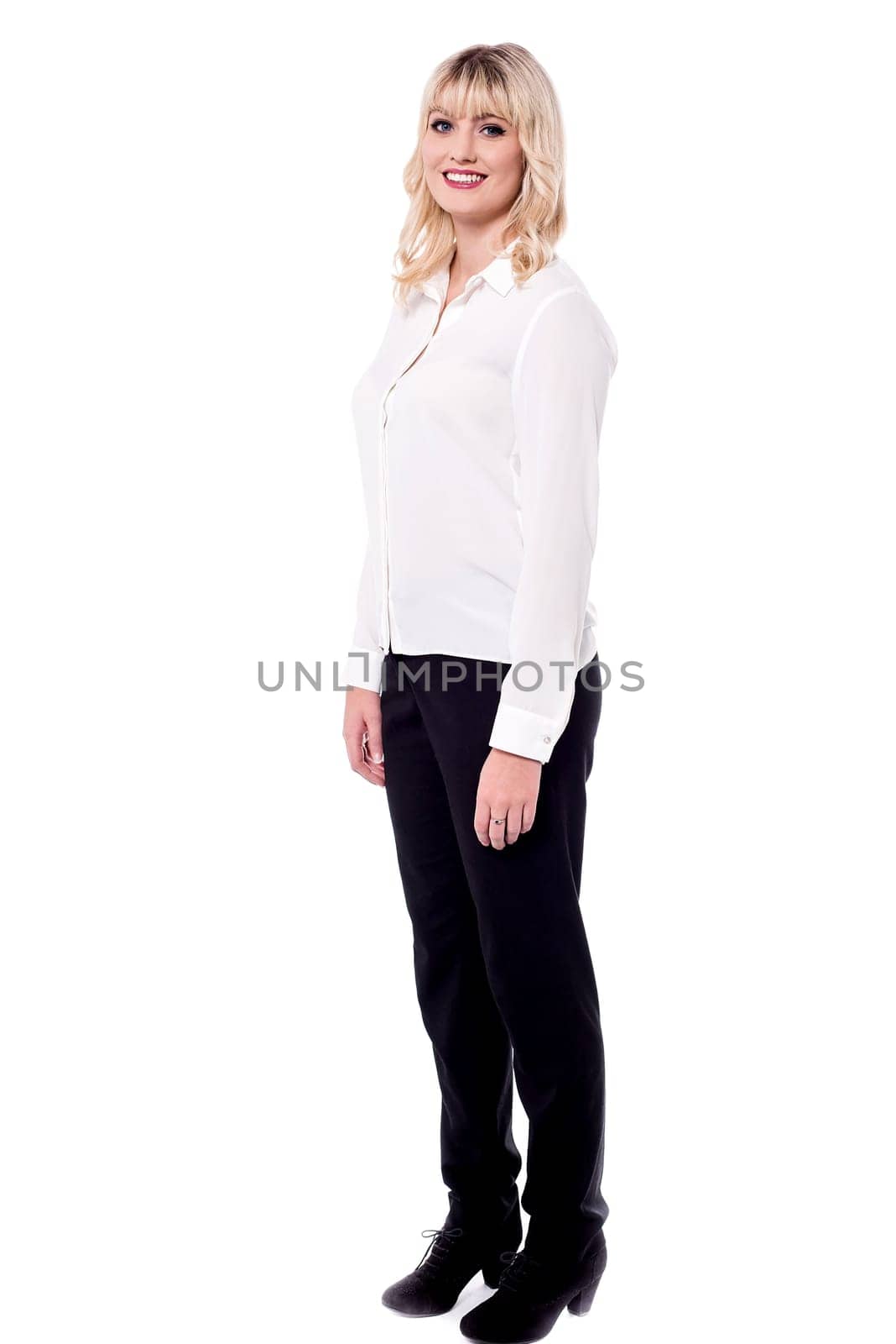 Young professional lady isolated over white
