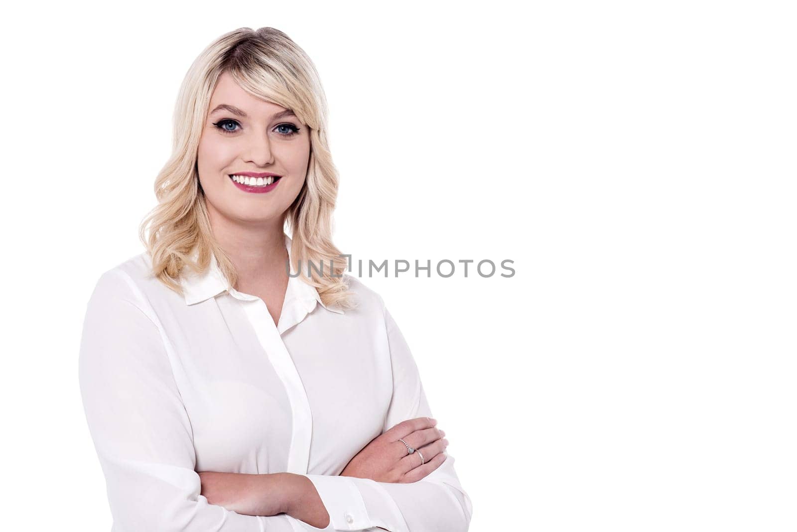 Studio shot of delightful business lady