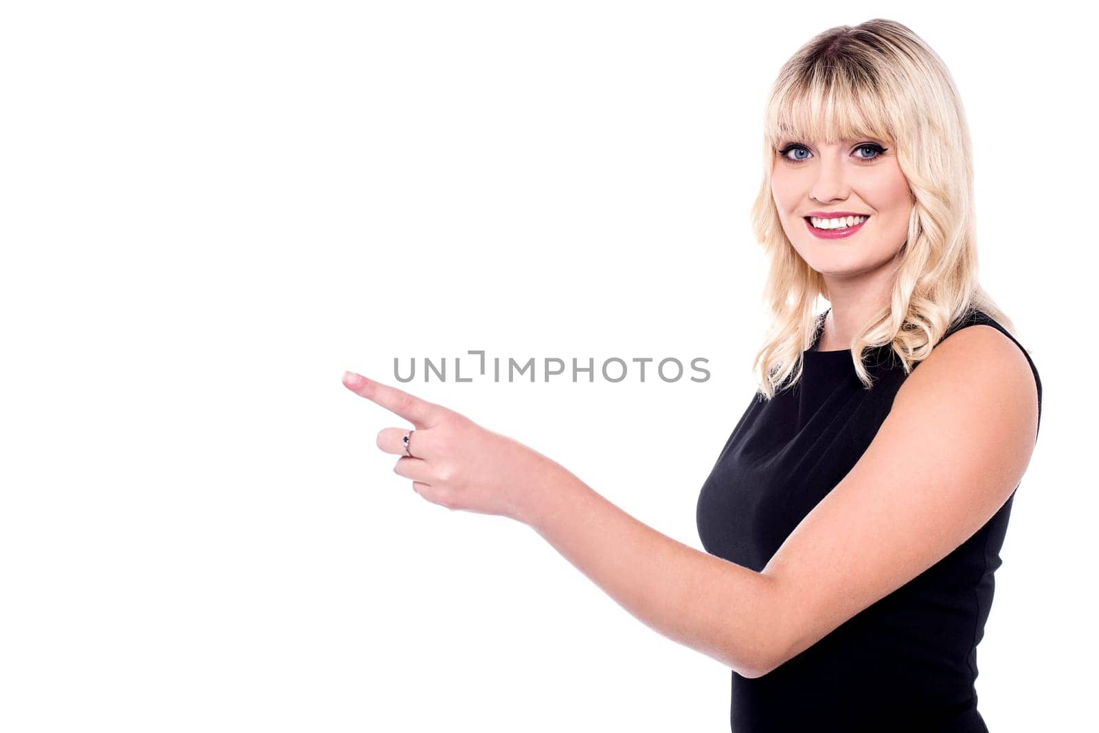 Glamorous lady indicating at something
